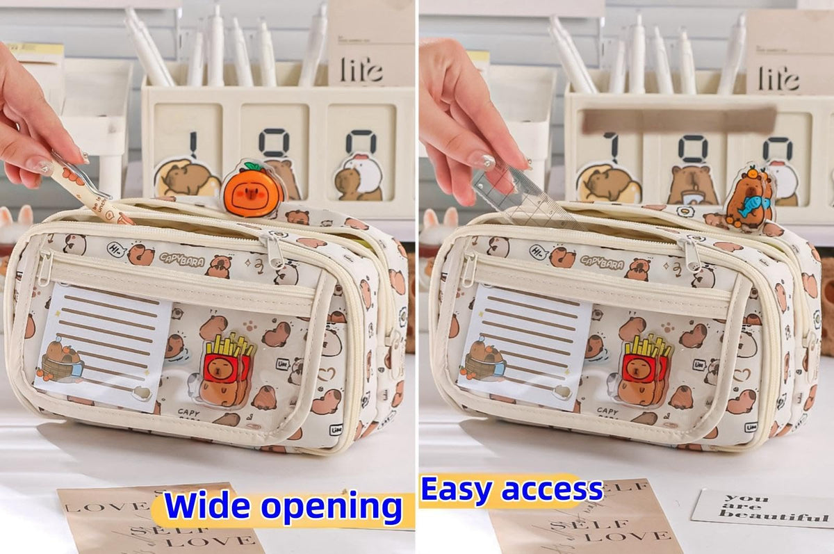 VTYFRY Cute Kawaii Pencil Case Pouch Cartoon Pen Box Holder Organizer for Office Workspace Supplies Desk Accessories Travel Essentials Aesthetic Trendy Cool Stuff Gift Large Capacity (Black Cat)