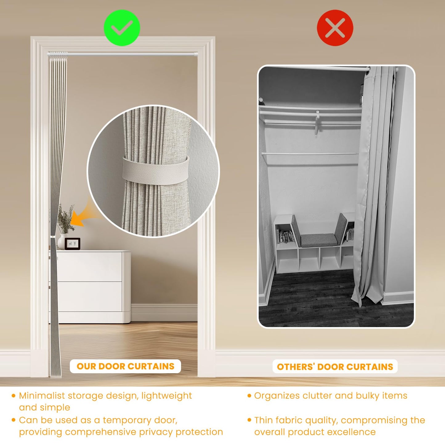 AJAZZ 100% Blackout Door Curtain Accordion Door Closet Curtain Invisible Applicable Bedroom Room Living Room Doorway (Cream White 72" W x 78" L) 1 Panel