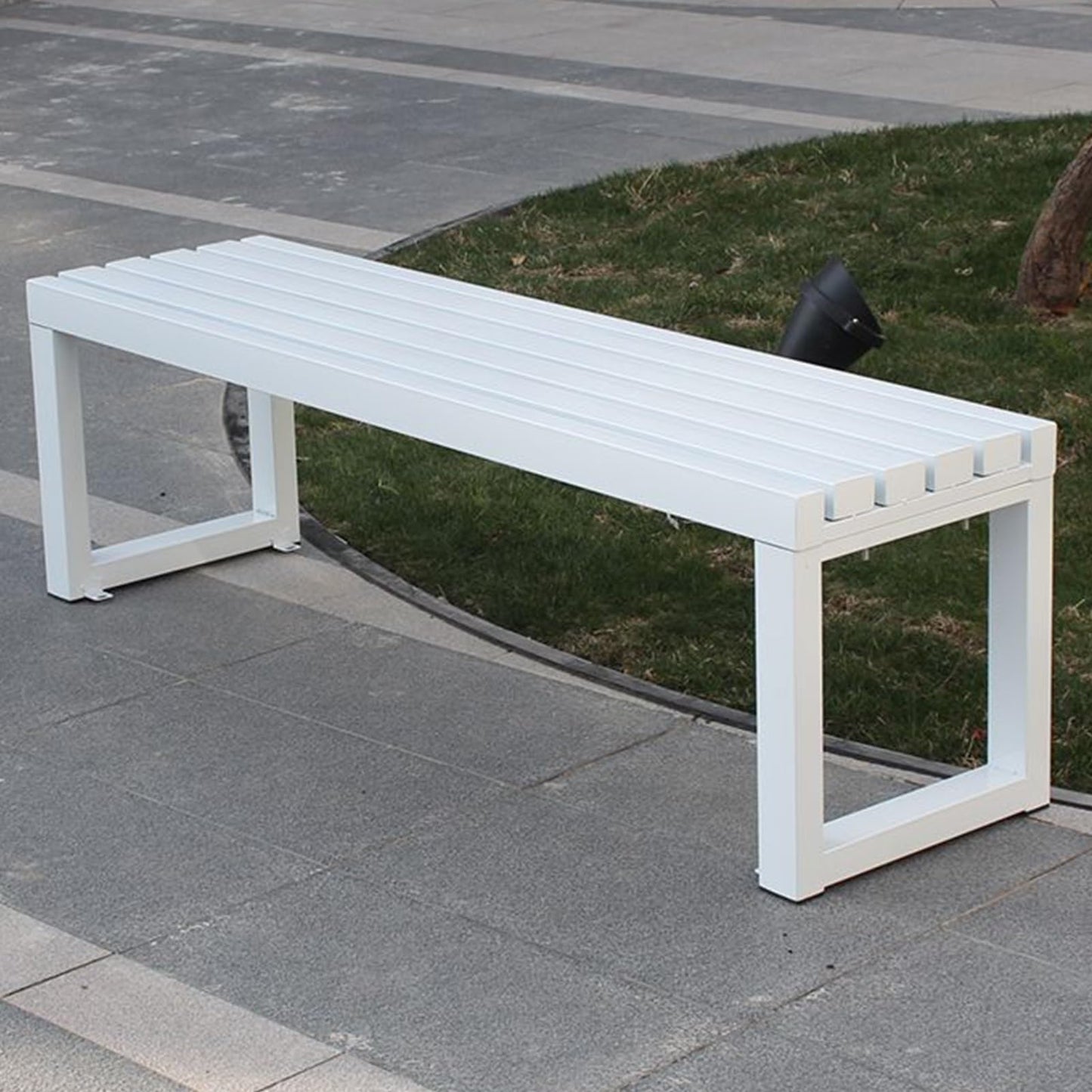 Modern Outdoor Patio Bench, Weatherproof Metal Backless Seating for 2, Ideal for Garden, Porch, Balcony, Park, and Lawn – Stylish & Durable Furniture,White,100cm(39.37in)