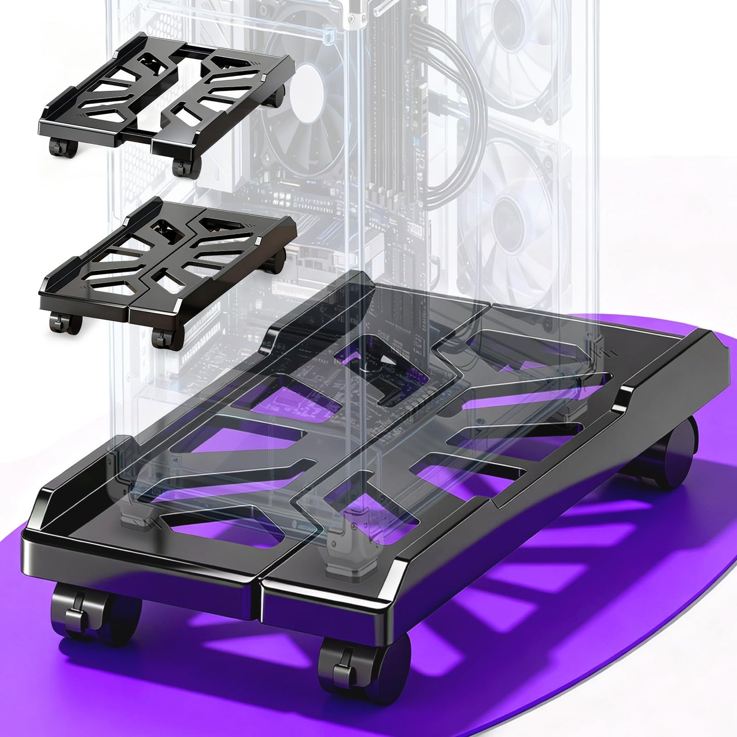 youkzuan Adjustable Computer Tower Stand with Locking Wheels | Mobile CPU Holder for Floor or Under Desk | Fits PC Towers 8.7"–11.8" Wide | Rolling Computer Case Stand for Home Office & Gaming