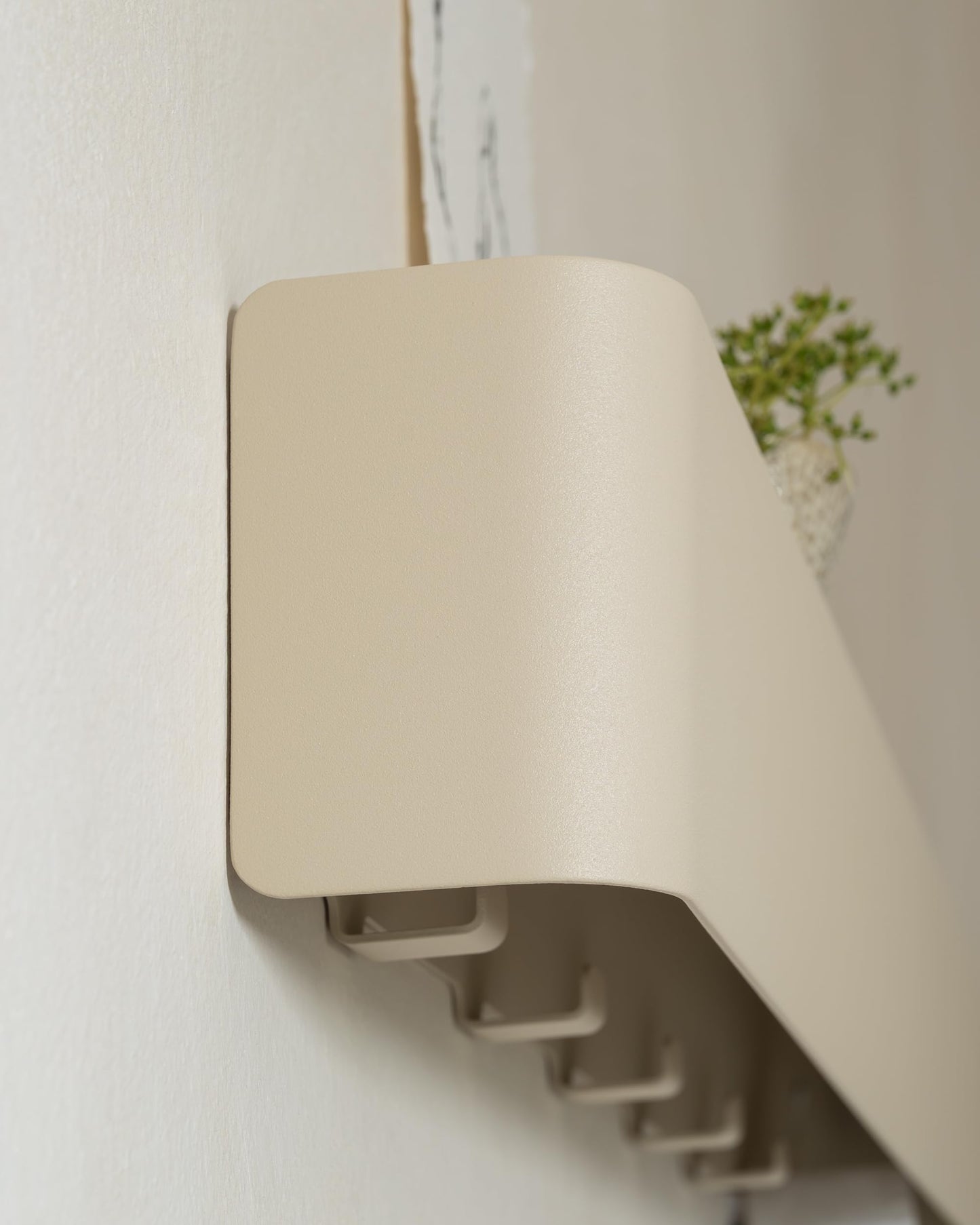 Kazai. Coat Rack Wall Mount with Shelf 'Tone' | Modern Design Coat Hanger with Hidden Hooks and Storage | Hat Rack with Shelf in Metal | Wall-Mounted Purse Organizer | Sand Taupe