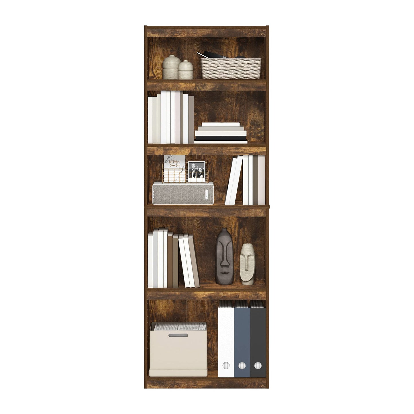 Furinno Jaya Book Shelf, 5-Tier Bookshelf, Bookcase, with Adjustable Shelves, 9.5" x 24.5" x 71.1", for Organization and Storage, for Home Office, Living Room, Amber Oak