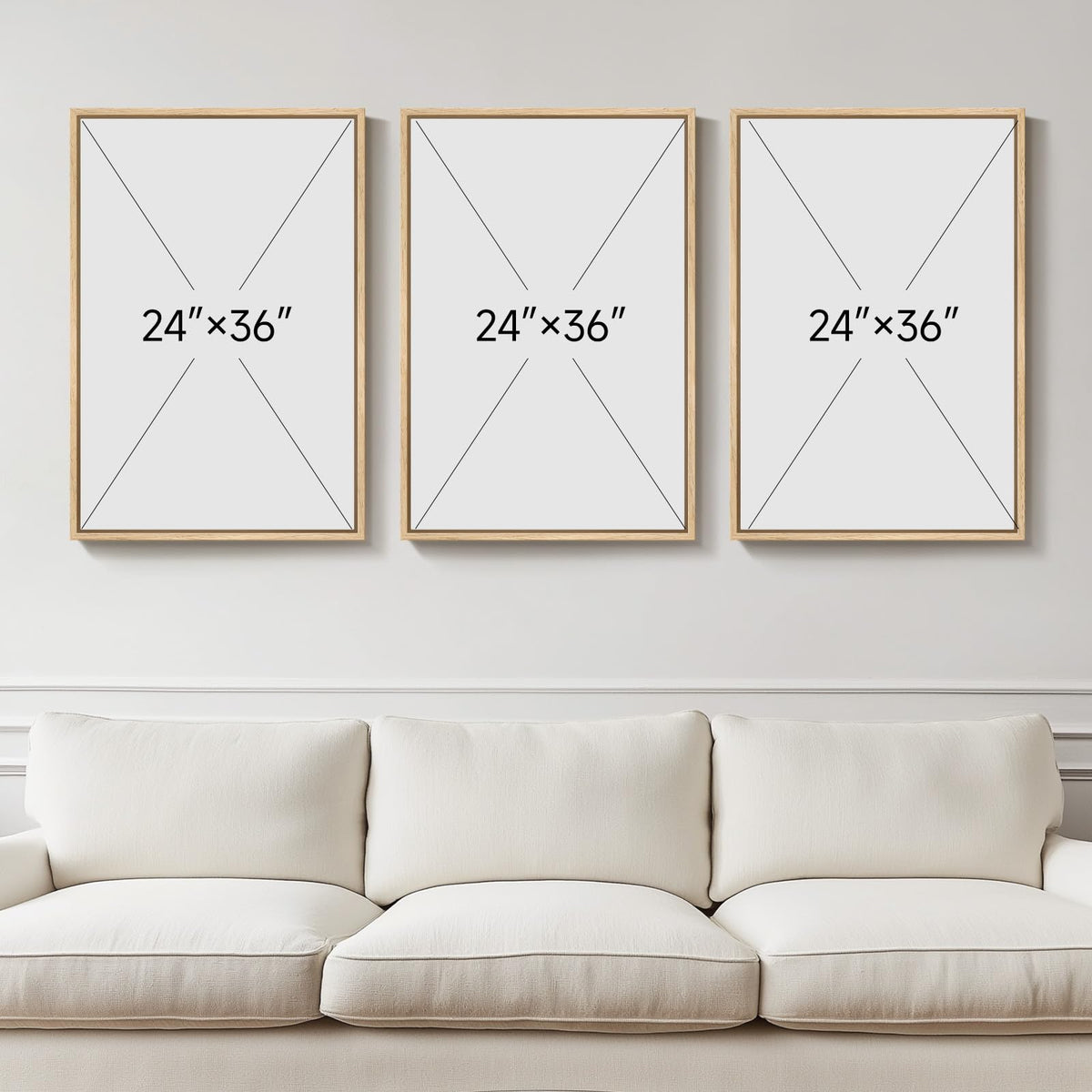 Framed Large Neutral Abstract Wall Art, Set of 3 Canvas Modern Prints Paintings, Minimalist Landscape Beige Gray Picture Artwork Decor for Living Room Bedroom Office 24x36 Inch
