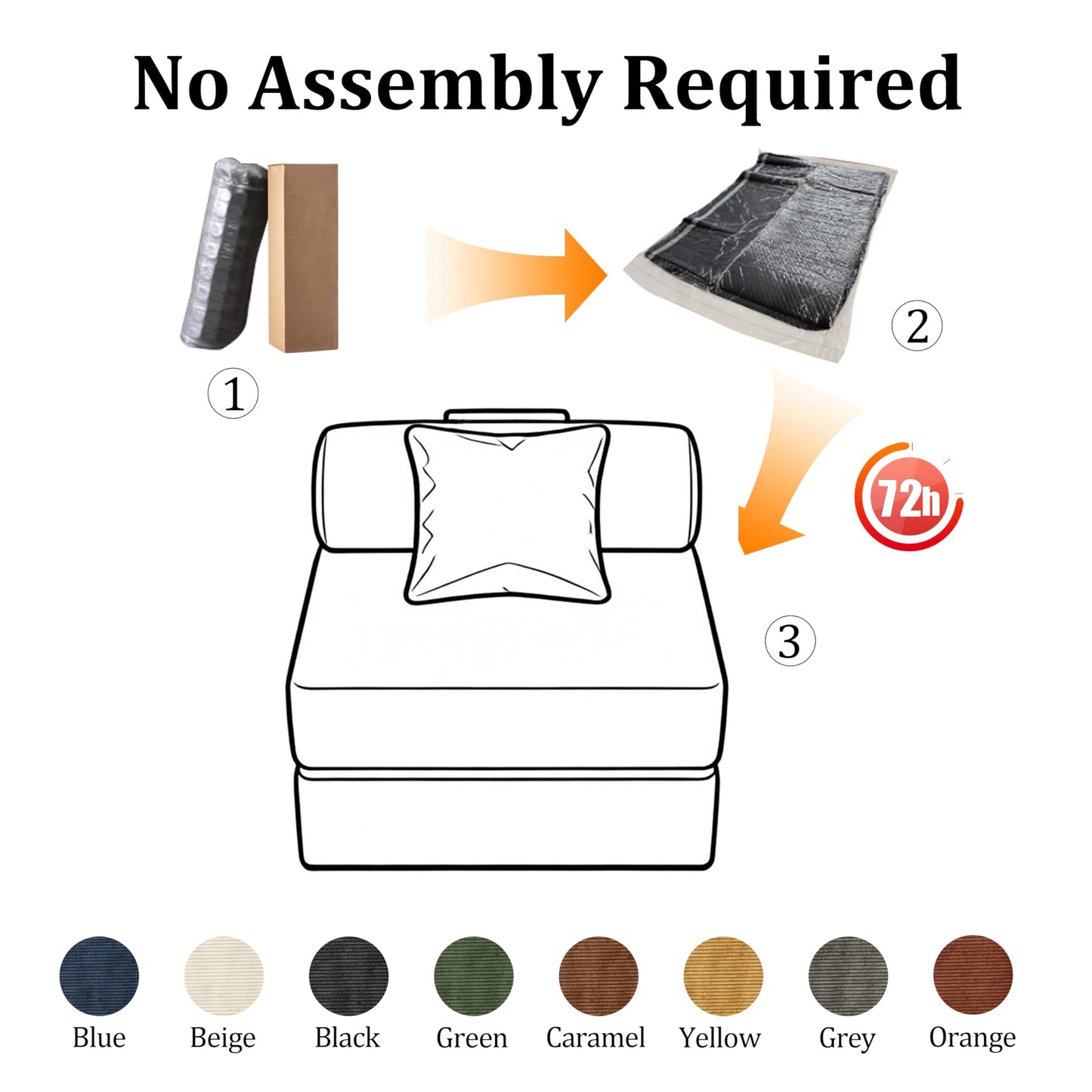 31.5'' Convertible Compressed Corduroy Folding Cloud Sofa Bed, Modern Boneless Pull Out Sleeper Sofa Couch in a Box, 3 in 1 Portable Lazy Floor Lounge Chair, No Assembly Needed, Beige, Pillow, Single
