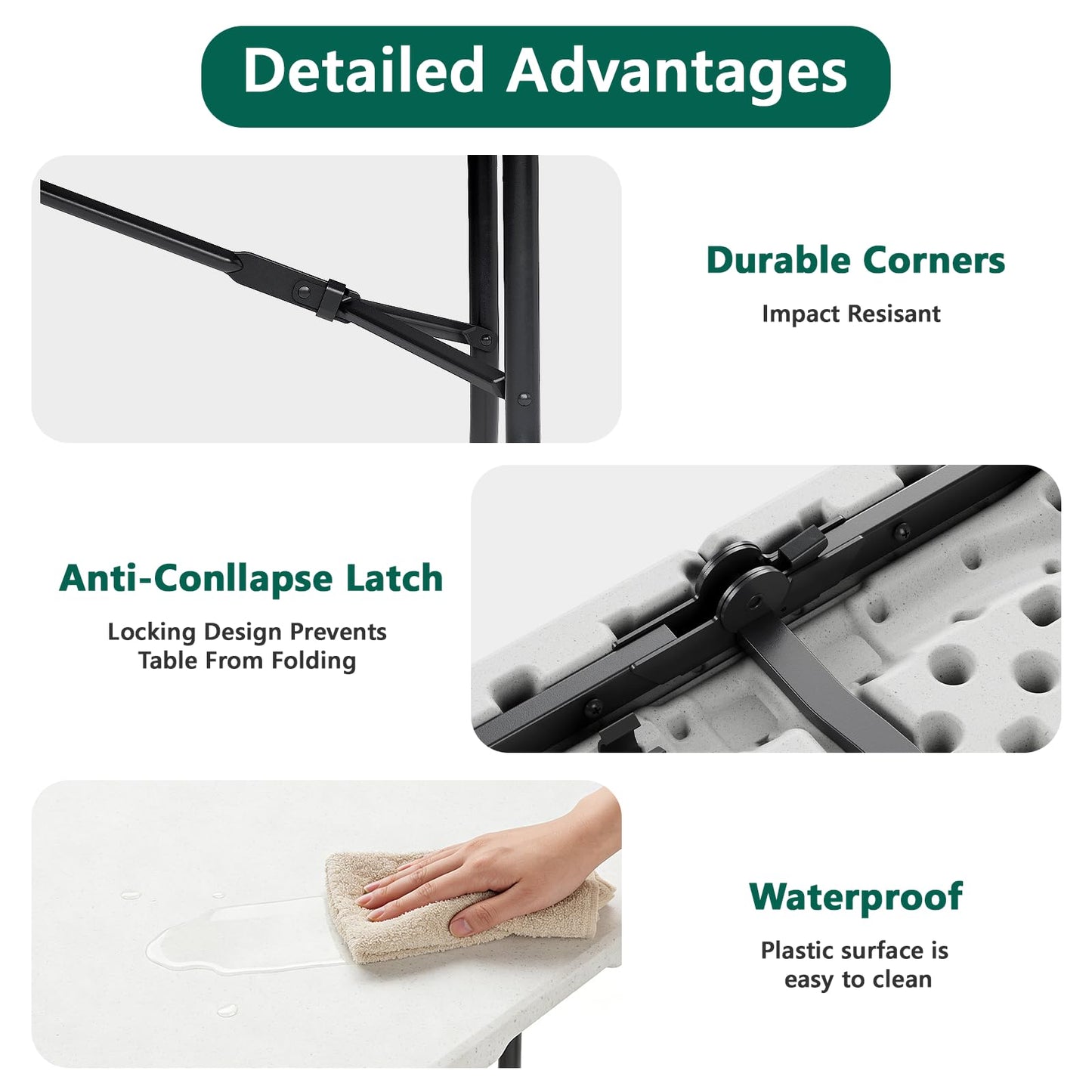 2 Pack Folding Table 6ft - Heavy Duty Plastic Table with Handle, Foldable & Portable, Fold-in-Half Utility Tables for Outdoor, Dining, Wedding, Events, Indoor, Picnic, Camping, Party(White)
