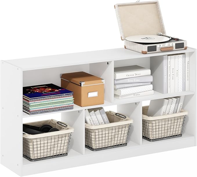 Furinno DALY Book Shelf, 5-Cube Bookshelf, Horizontal Cube Storage Organizer