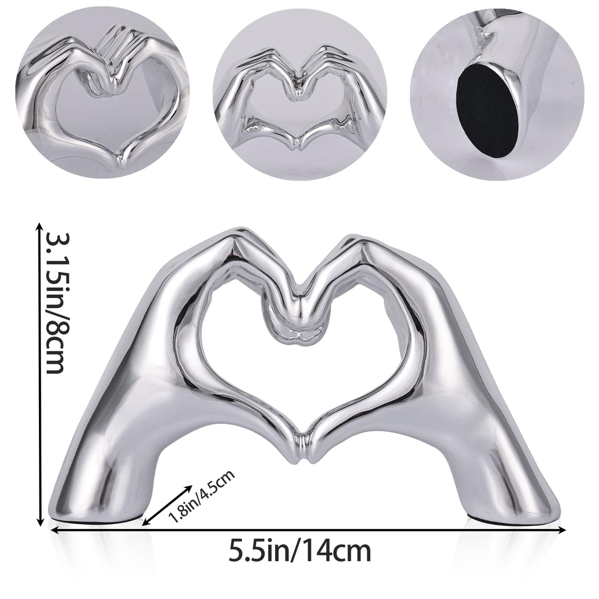DOVDOV Silver Heart Hand Decorative Sculpture, Room Home Decor Aesthetics for Office, Living Room, Coffee Table, Dining Table, Center Entrance, entryway, TV Stand, Tabletop Decorations.