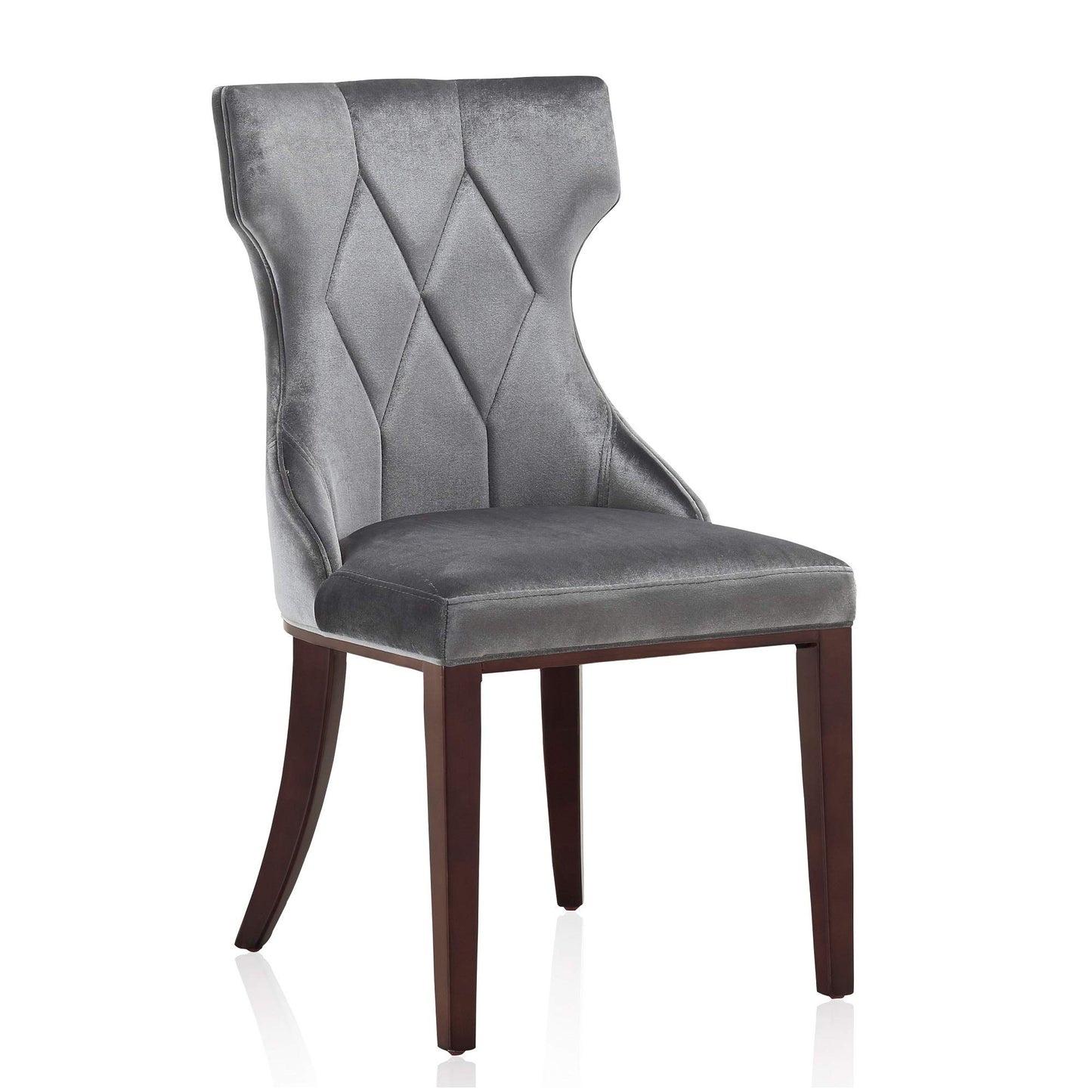 Manhattan Comfort ReineDining Chairs Set of 2, Upholstered Seats with Diamond Stitching, Solid Beech Wood Frame, 4-Leg Base, 18.5" Seat Height, Fully Assembleds, Grey