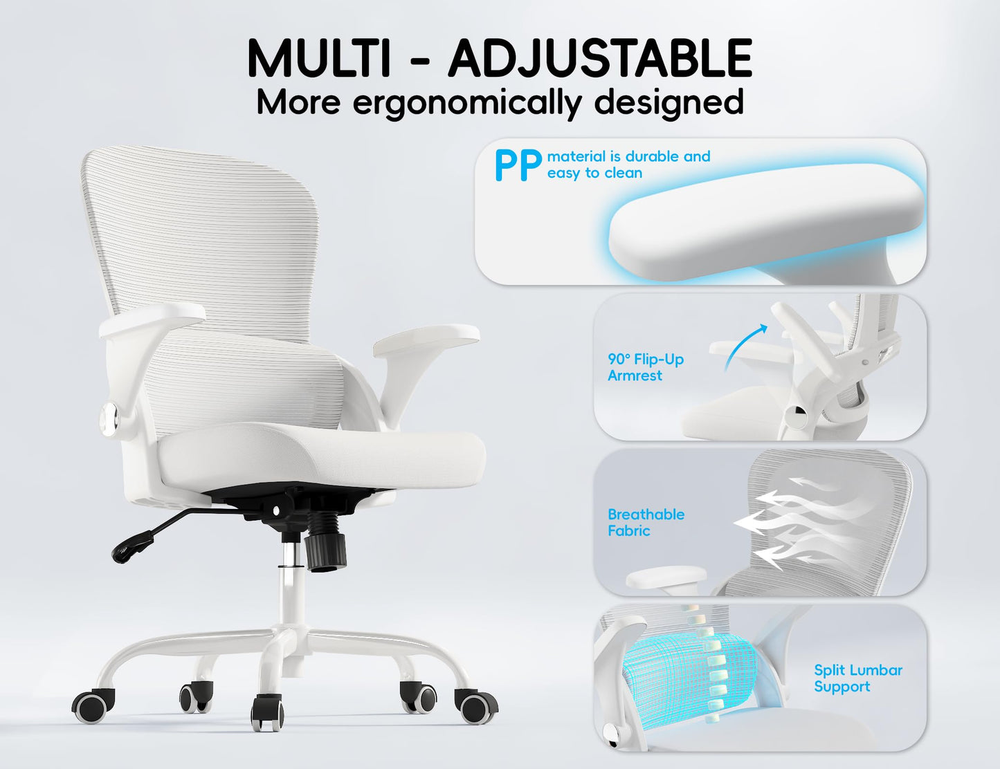 TRALT Office Chair - Ergonomic Office Chair with Back Support, Home Office Desk Chairs, Comfy Desk Chair, Computer Chair, 330lbs Wide Seat Big and Tall Office Chairs for Gamers(White)
