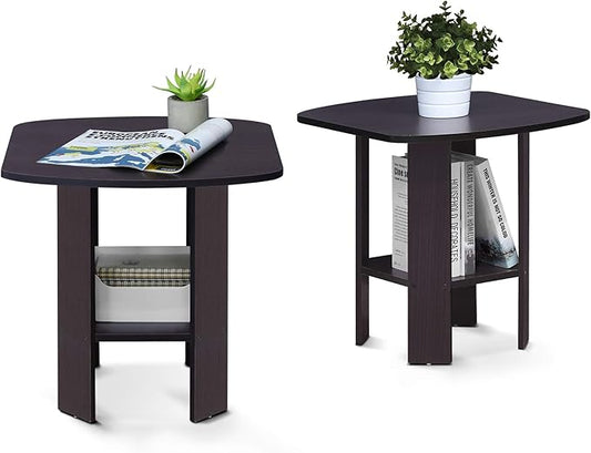 Furinno Simple Design Side Table Set of 2, 2-Tier Modern End Table