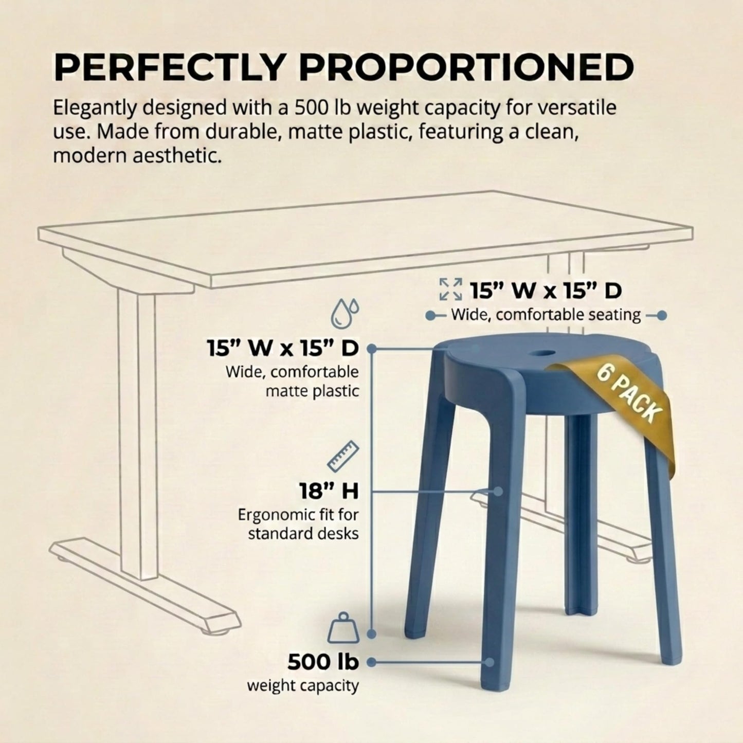 Stackable Plastic Stools Set of 6-18 Inch Heavy Duty 500 lbs Capacity, Flexible Seating Classroom Stools for School, Outdoor Patio & BBQ Chairs, Space Saving Plastic Chairs for Dorm, Home Office
