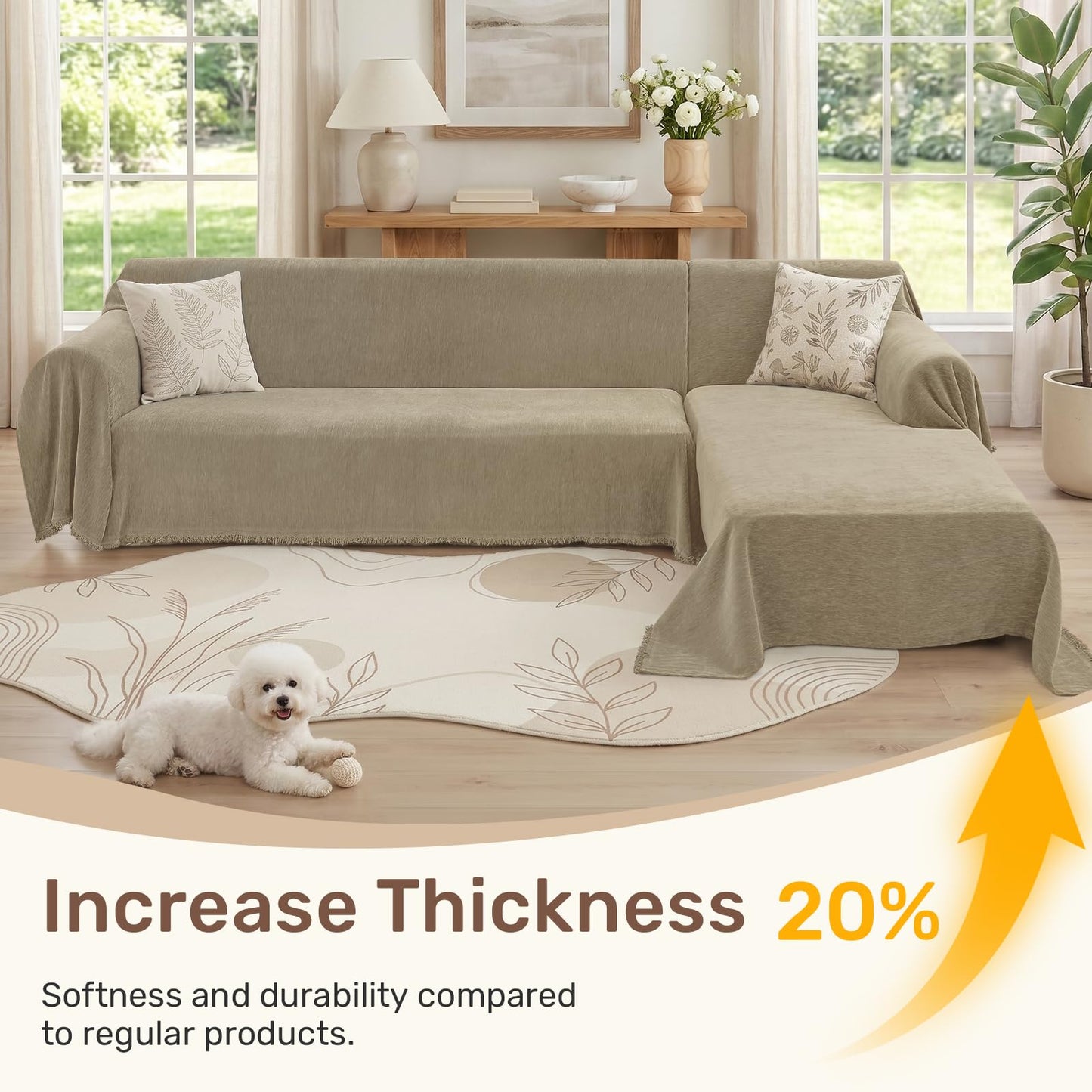 Houmiggle Sectional Couch Covers, 2 Pieces Washable L Shaped Couch Covers Sofa Blanket for Dogs Pet Friendly Sectional Sofa Slipcovers Furniture Protector,71"x 110"+ 71"x 118",(X-Large,Quicksand)