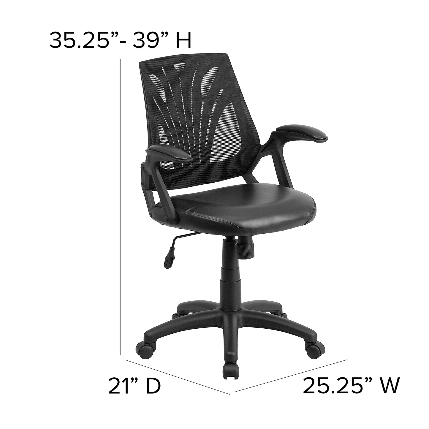 Flash Furniture Sam Mid-Back Designer Black Mesh Swivel Task Office Chair with LeatherSoft Seat and Open Arms