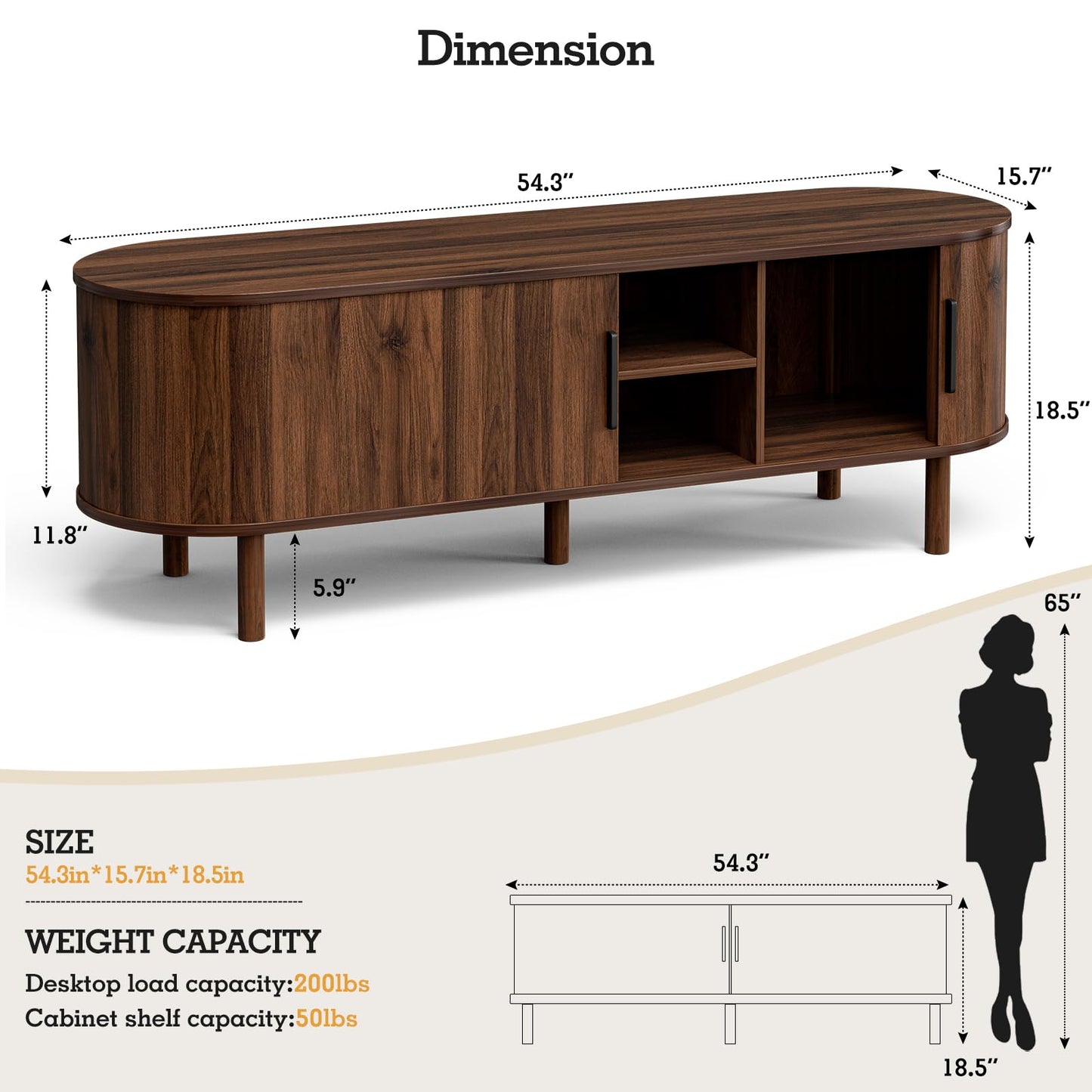 ZttRiee TV Stand for TVs up to 60 Inch, Entertainment Center with Sliding Doors and Adjustable Shelf, Modern TV Console with Storage for Living Room, Bedroom, Walnut