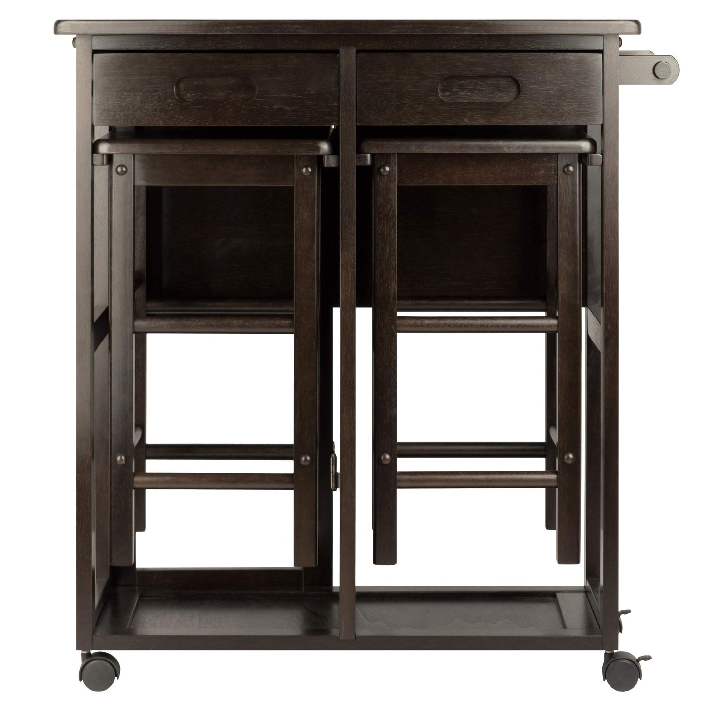 Winsome Suzanne Kitchen Table Set with Stools, 33" in Coffee, Convenient Sturdy Mobile Kitchen & Dining Room Table & Chairs with Storage for Small Spaces, Dorms, Apartments
