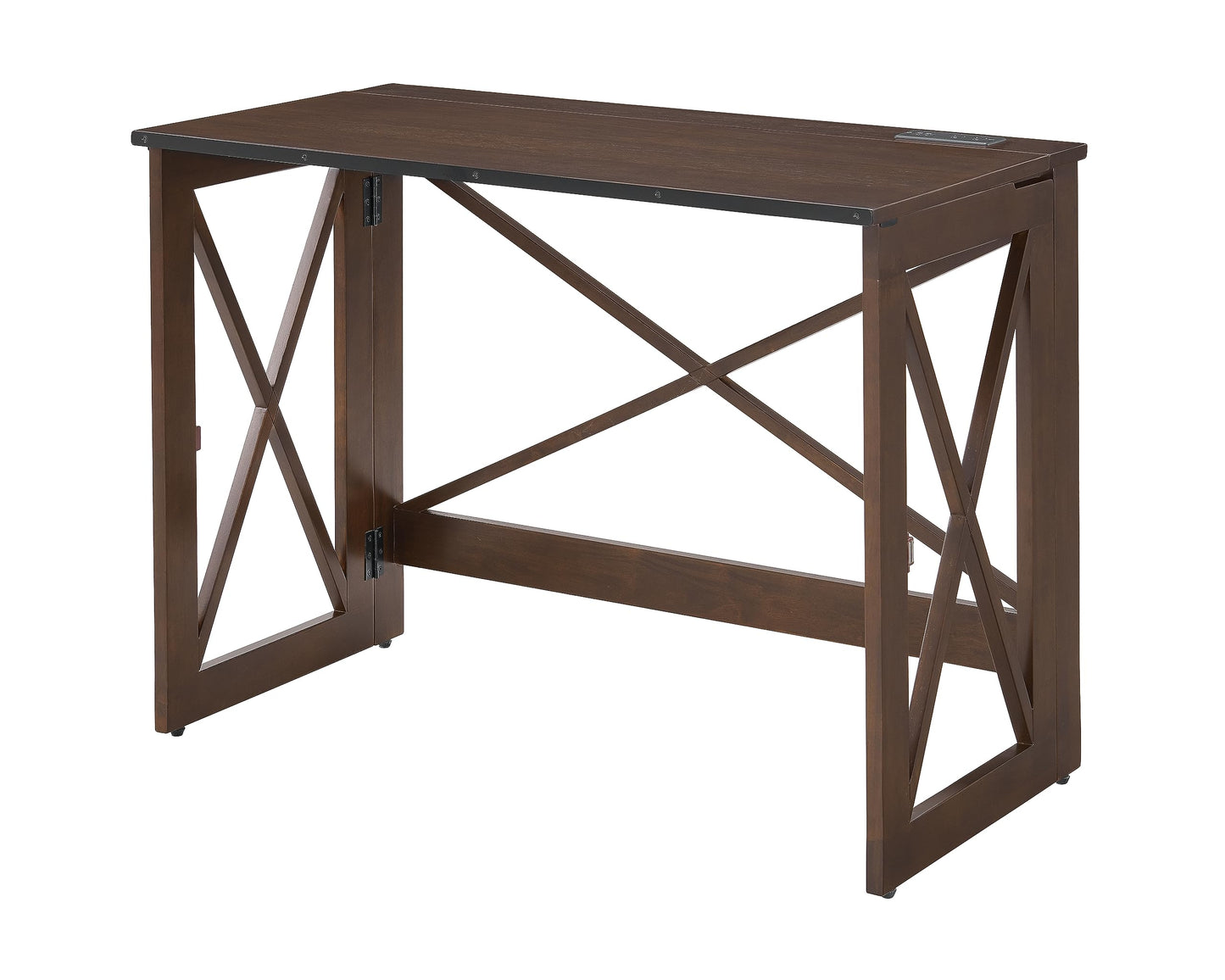 MECO Stakmore 110 Volt Stylish Versatile Expandable Folding Desk with Built in Outlets for Home Office, Den, or Living Room, Espresso