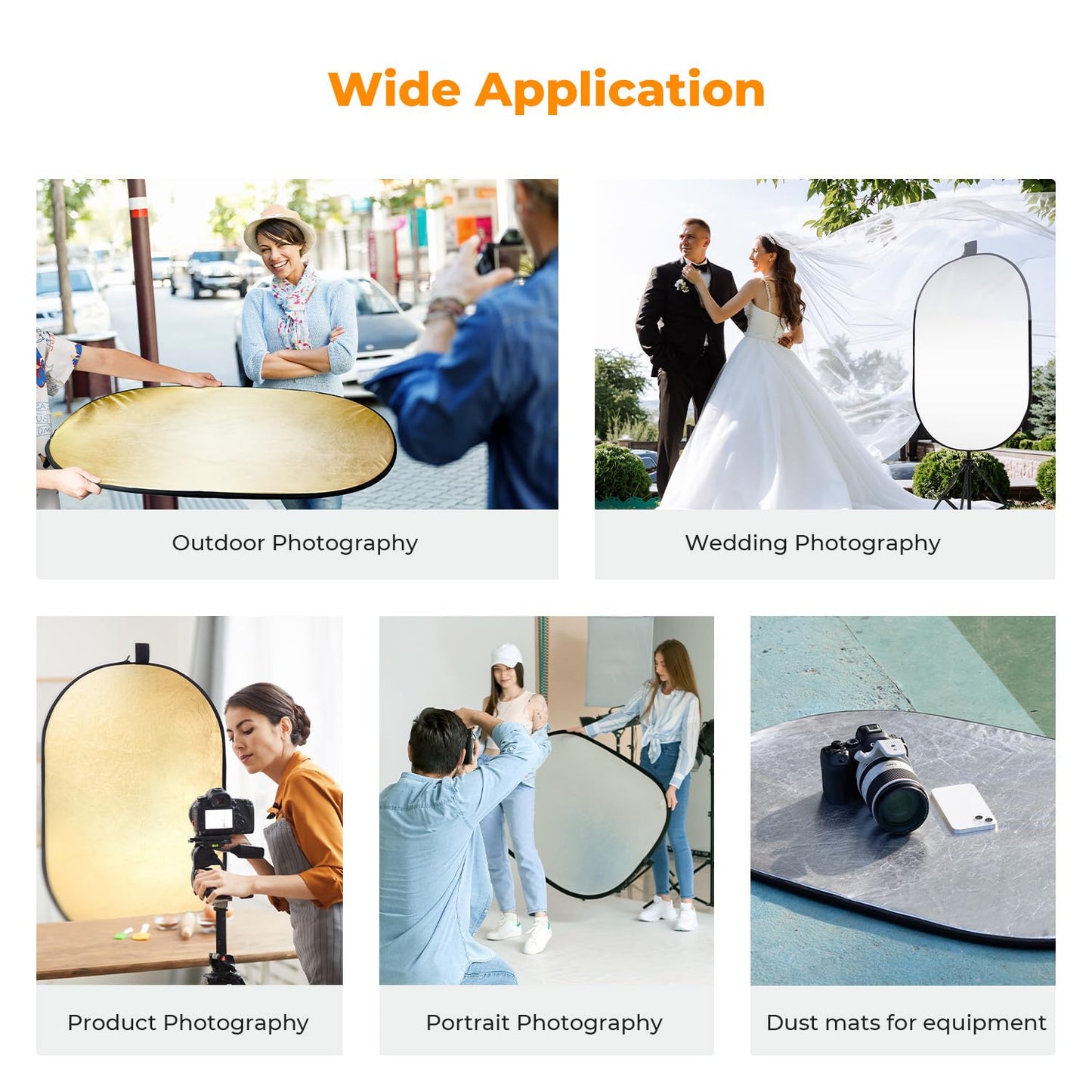 K&F CONCEPT 24" x36”(60x90cm) 5-in-1 Oval Foldable Reflector with Carrying Bag, Gold, Silver, Black, White Reflective Fabric and Translucent Soft Fabric for Studio Lighting