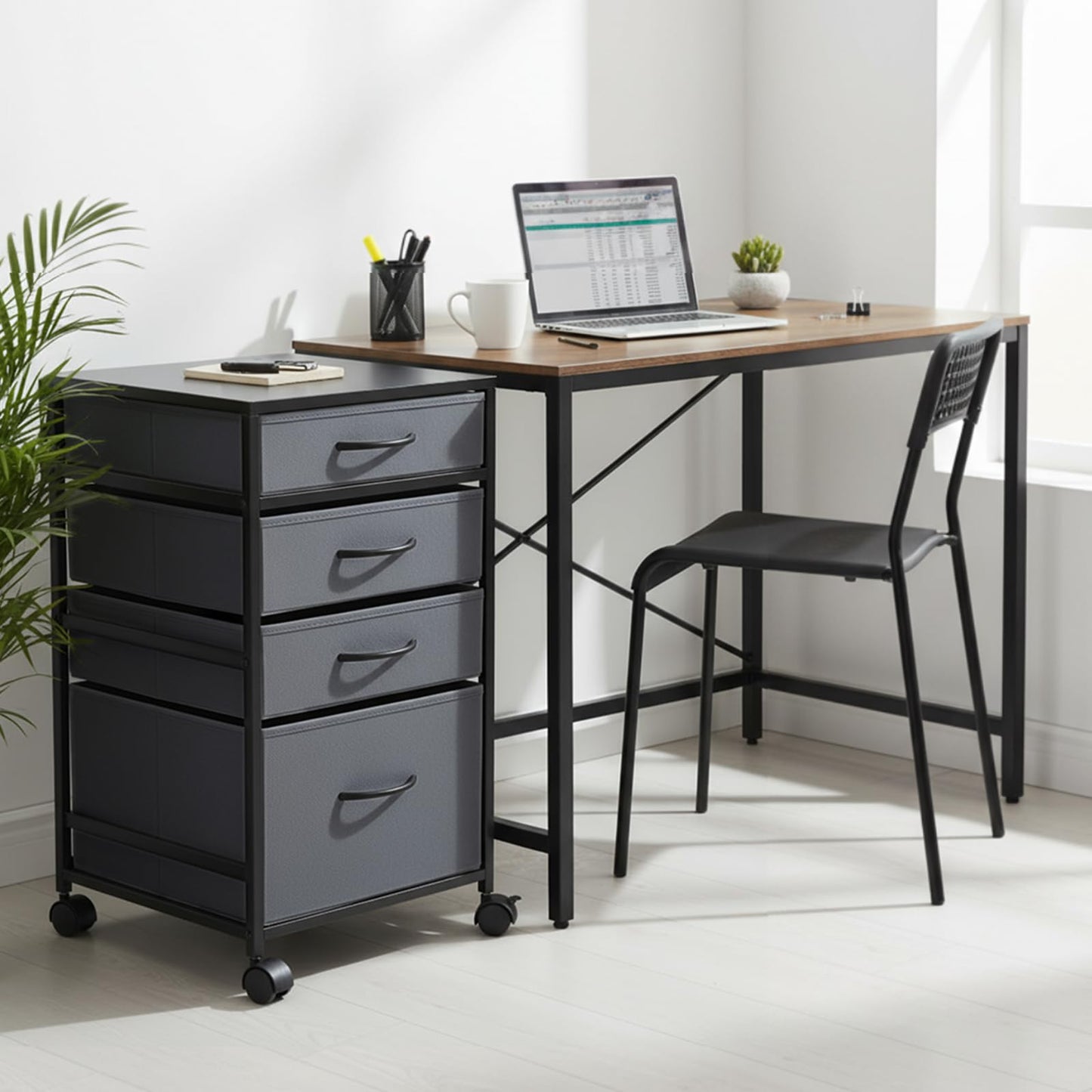 Chunful 4 Drawer Rolling File Cabinet Mobile Printer Stand Metal Cart with Fabric Vertical Filing Chest Wheels A4 Letter Size Under Desk Utility Craft Storage Organizer for Home Office School(Grey)