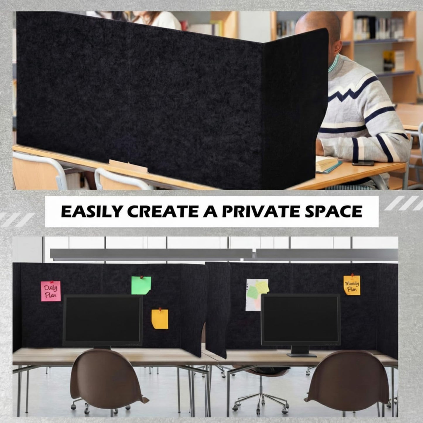 Dunzoom Large Desk Dividers for Students 47.3 x 15.7 Inch Acoustic Portable Fold Classroom Table Privacy Felt Boards for Workstation Office Home Furniture Partitions and Dividers (Black)