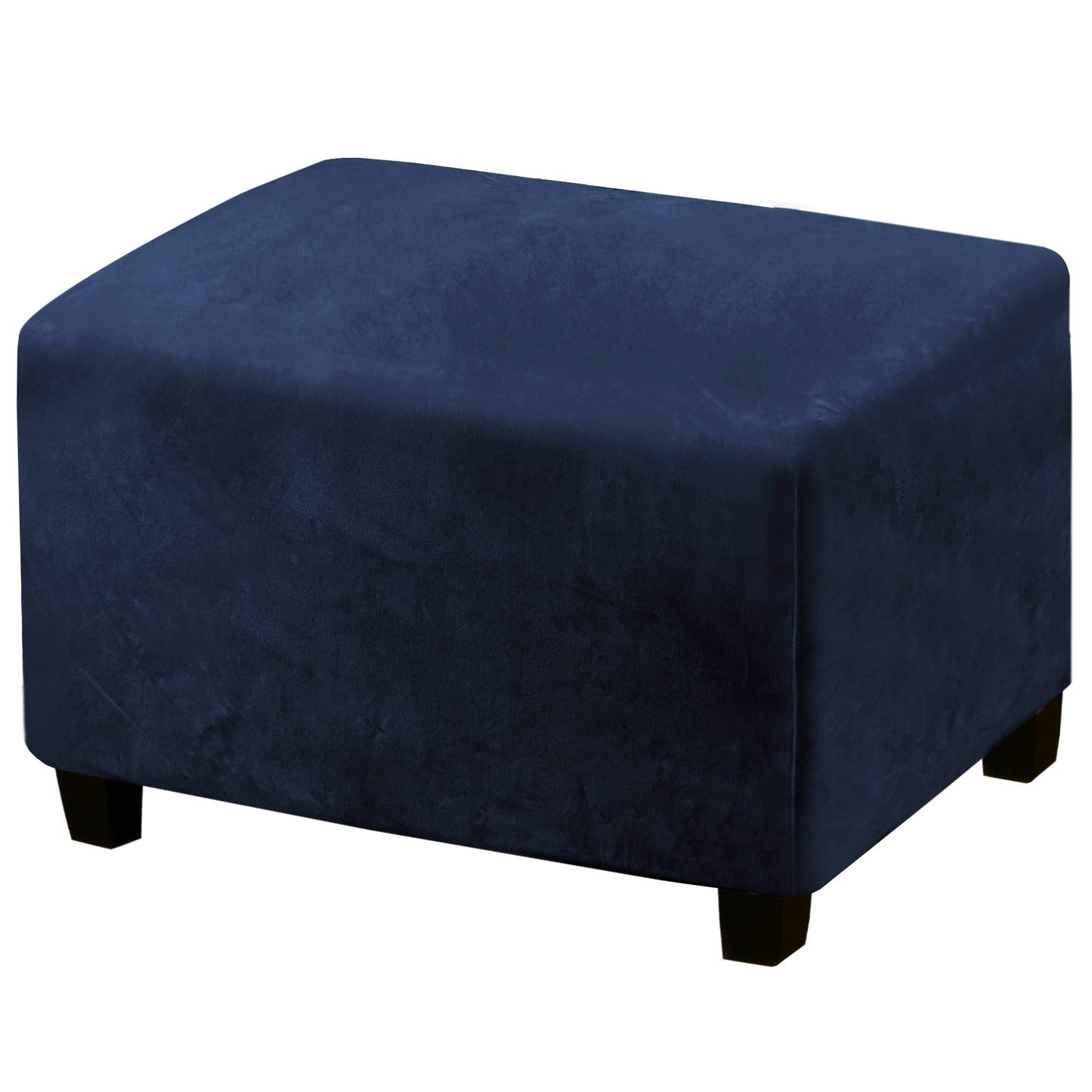 PrinceDeco Real Velvet Plush Ottoman Cover Soft Rectangle Folding Storage Covers Furniture Protector Removable Footstool Protect Footrest Covers Elastic Bottom(Large, Navy)