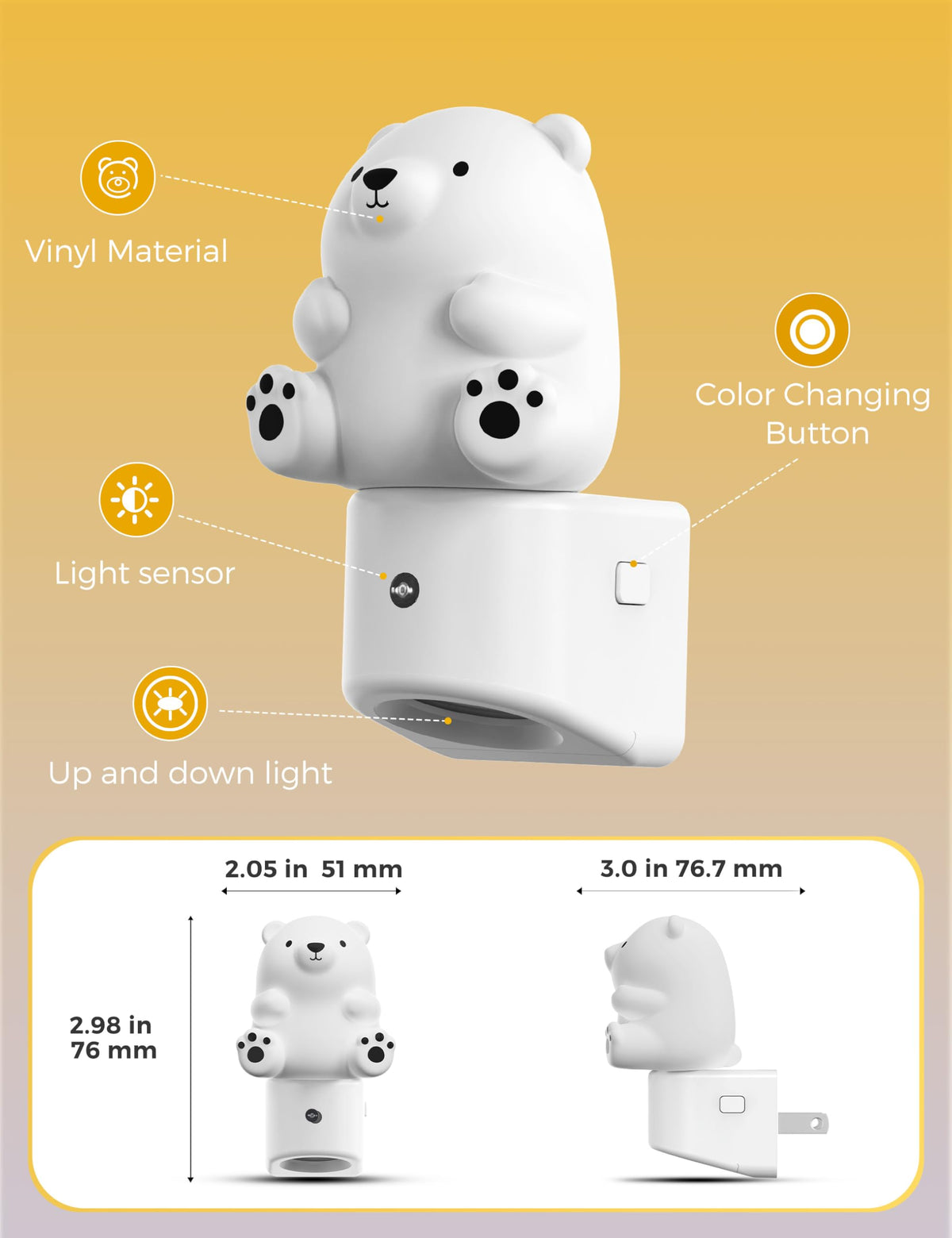 L LOHAS LED Night Light for Kids, 3D Bear Night Light Plug in, Dusk to Dawn Nursery Night Lights, RGB+Soft White 3000K, 3 Lighting Modes, Room Decor, Children