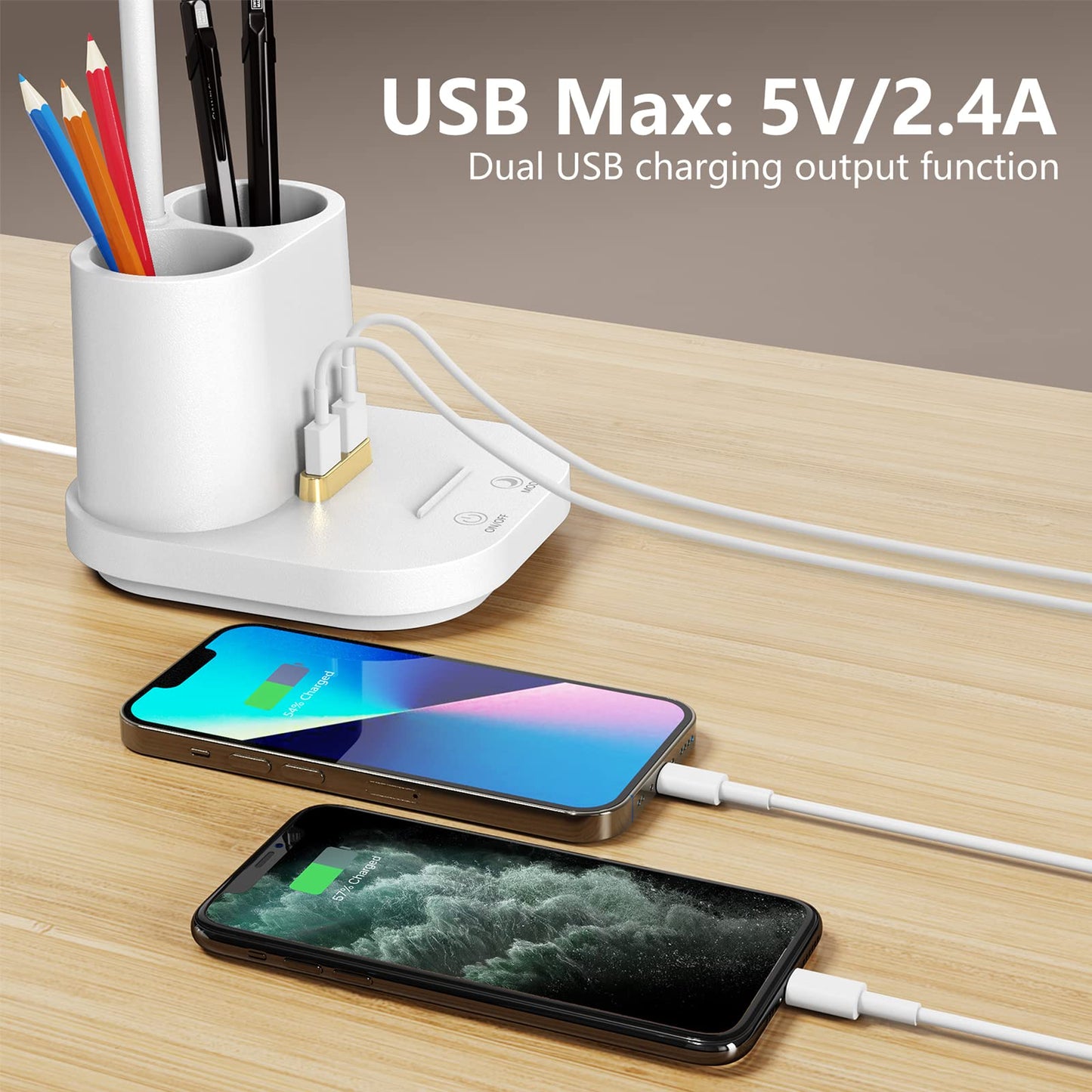 GONDSILY LED Desk Lamp with USB Charging Port Touch Control 3 Color Modes, Stepless Dimming,Eye-Caring LED Table Lamp for Home,Office,Bedroom,Reading,Work,Study,Gooseneck Lamp, 5V, 2.4A
