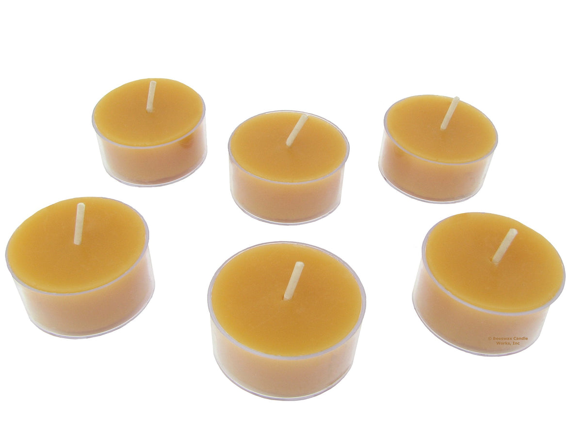 Beeswax Candle Works, 6-Hour Tea Lights (Pack of 12) Clear Cups, 100% USA Beeswax