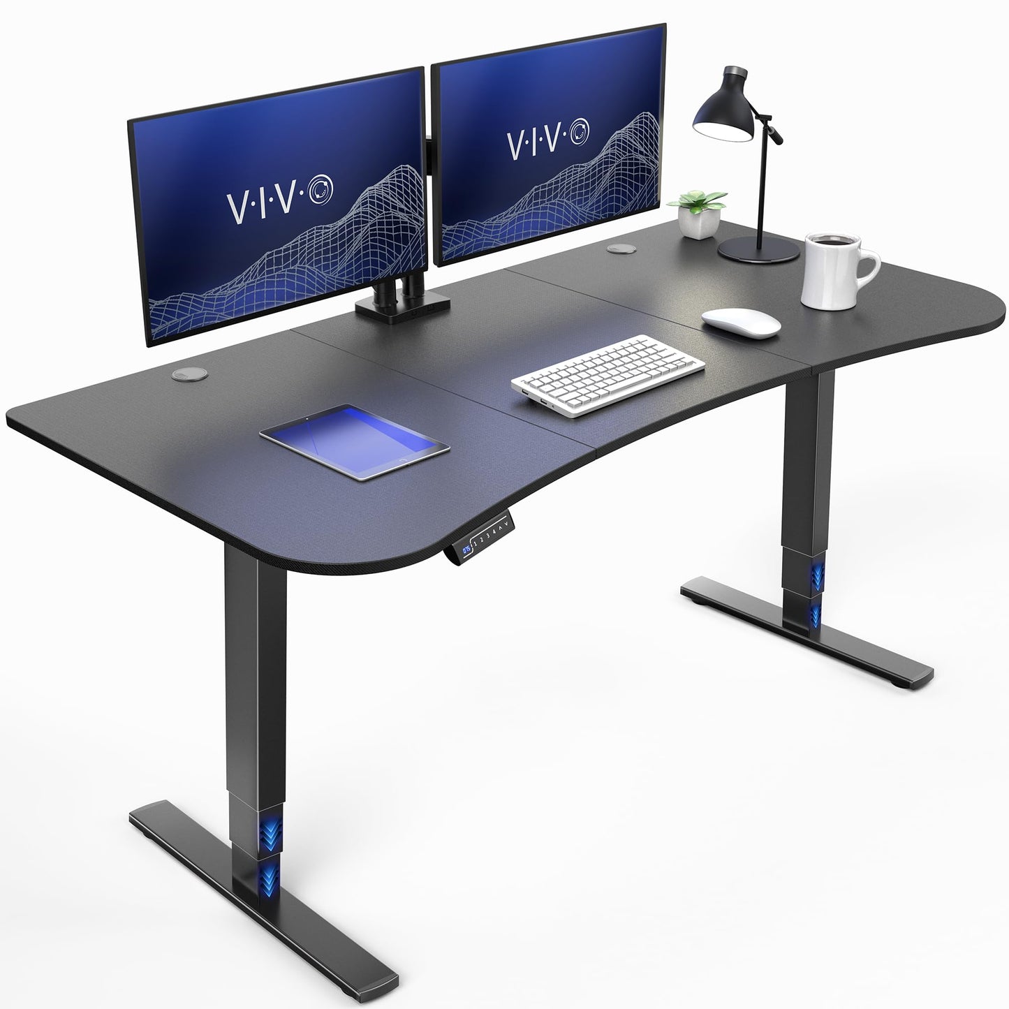 VIVO Electric 63 x 32 in Standing Desk, Touch Screen Adjustment, 220 lb Frame Support, 2E Series, Black Carbon Fiber Top Black Frame, DESK-KIT-2EBR