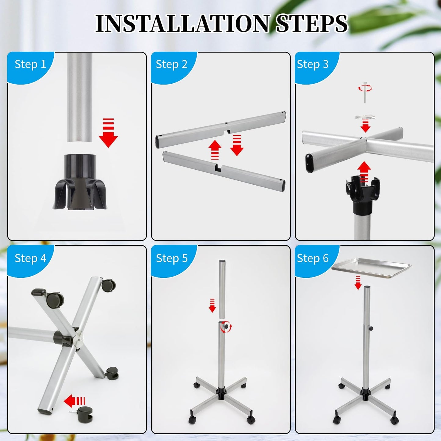 Salon Tray, Salon Color Tray with Adjustable Height, Metal Feet Tray on Wheels, Ideal Use As Tattoo Tray＆Dental Tray