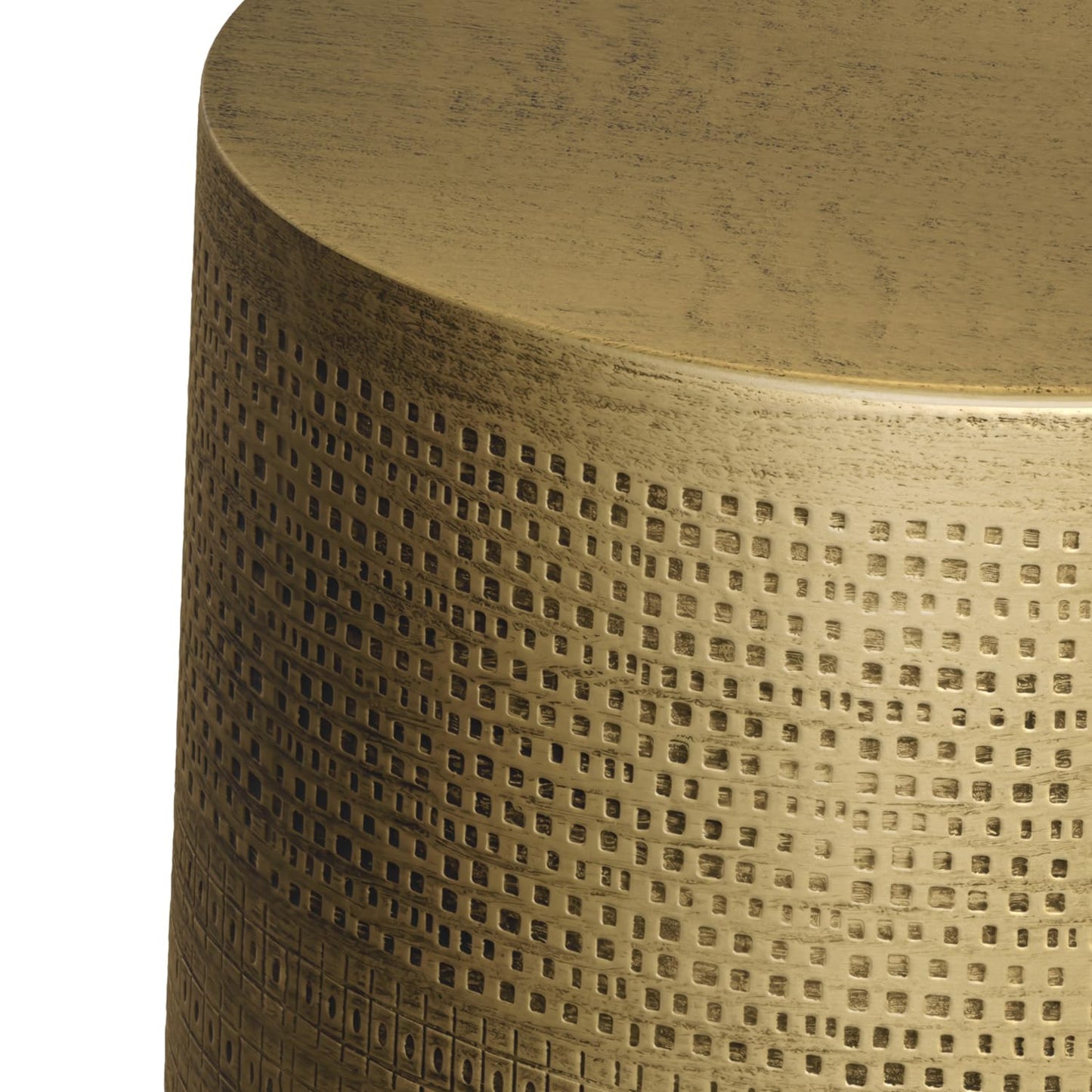 SIMPLIHOME Johnsen Metal Table - 15 inch Wide Solid Iron Round Accent Table in Antique Brass, Boho Side or End Table for Living Room, Bedroom, or Office with Etched Morse Pattern, Assembled