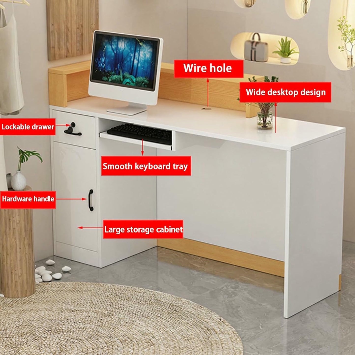 WRTYHGVGT Reception Desk, Front Counter, Reception Counter Desk, L Shaped Retail Checkout Counter with Lockable Drawers, for Lobby Hotel Beauty Salon(Natural,100cm/39.3in)