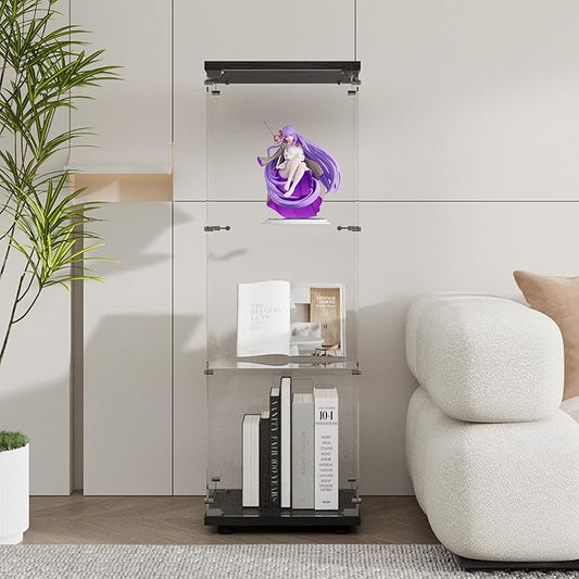 Display Cabinet with Glass Door and Lock, 3-Shelf Fast Installation Curio