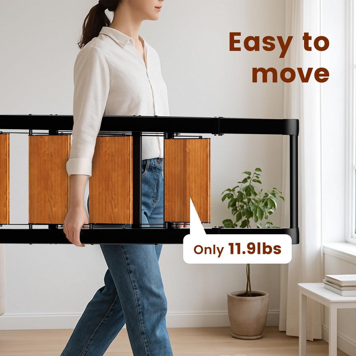 GameGem 4 Step Ladder, Lightweight Aluminum Folding Step Stool with Convenient Handgrip, Stepladders with Anti-Slip and Wide Pedal for Home Use Space Saving - Black+Woodgrain