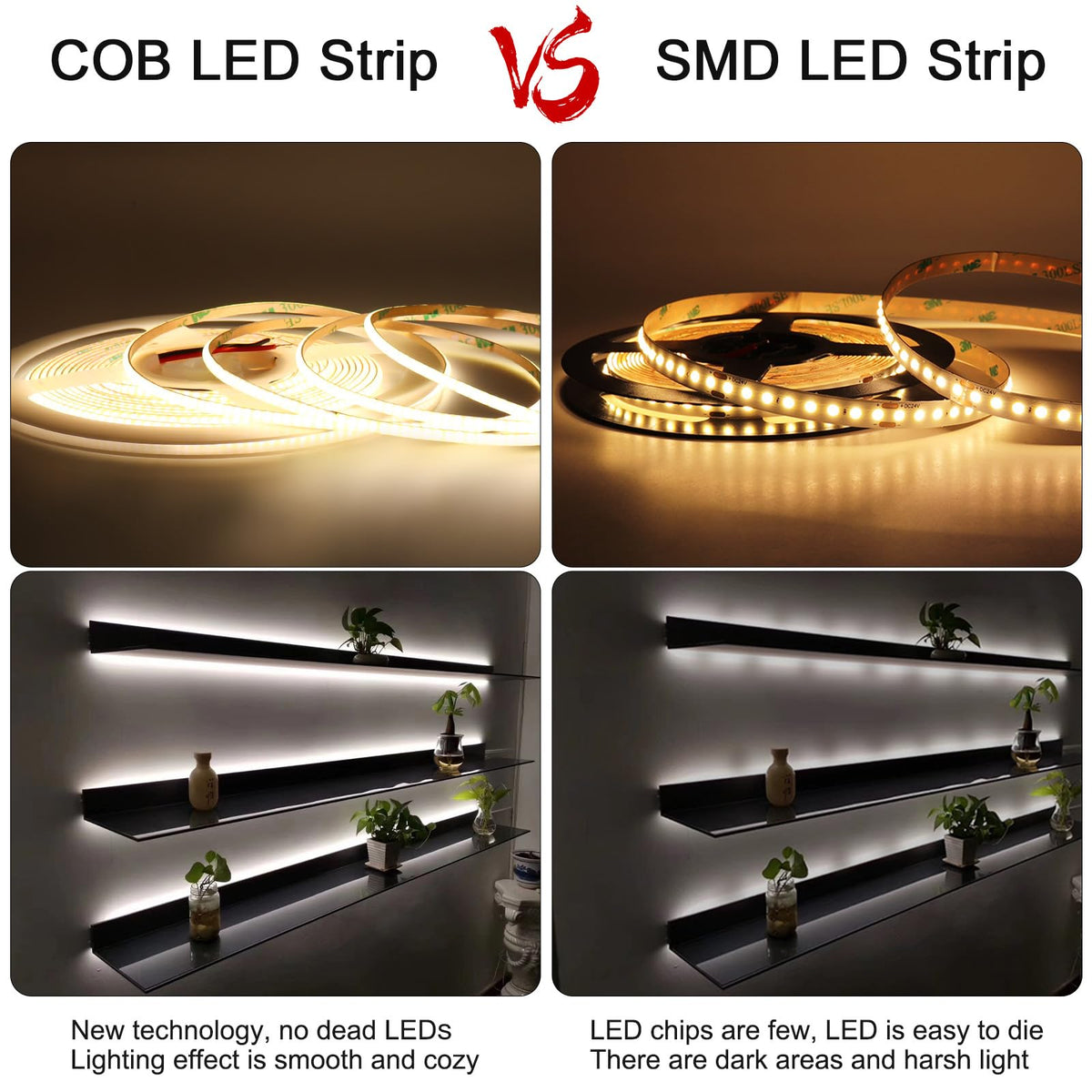 3mm COB Strip Light, DC 12V Natural White 16.4ft Flexible Cuttable Ultra-Thin LED Tape CRI>90 Uniform Dotless 400LEDs/M LED Light for for Christmas Bedroom Home Kitchen Cabinet Decor (NO Power Supply)