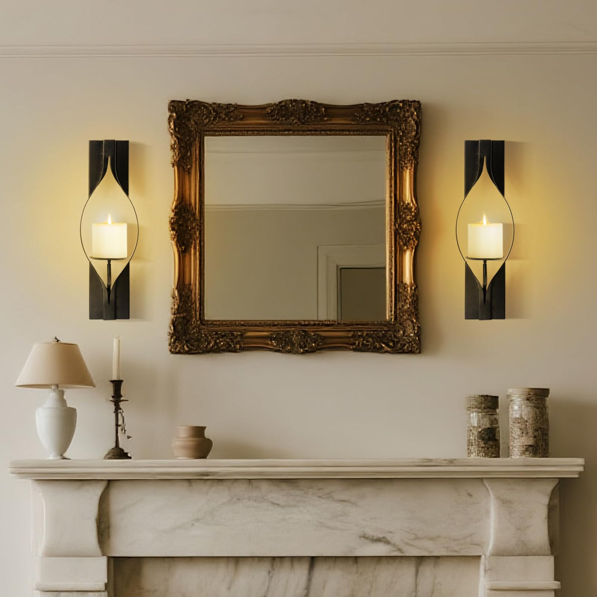 Wall Candle Sconces Set of 2, Decorative Metal Candle Holder for Living Room, Farmhouse, Fireplace (Matte Black)