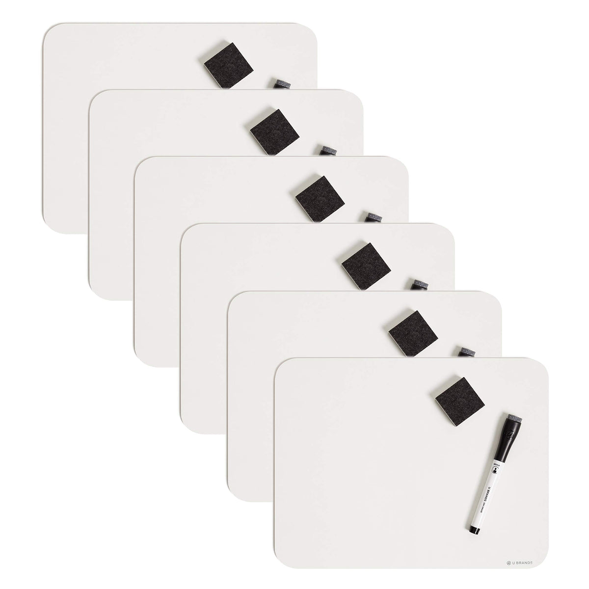 U Brands Dry Erase Lap Board Set, 12” x 9”, Small Whiteboard, Includes 6 Markers and 6 Erasers, 6 Count