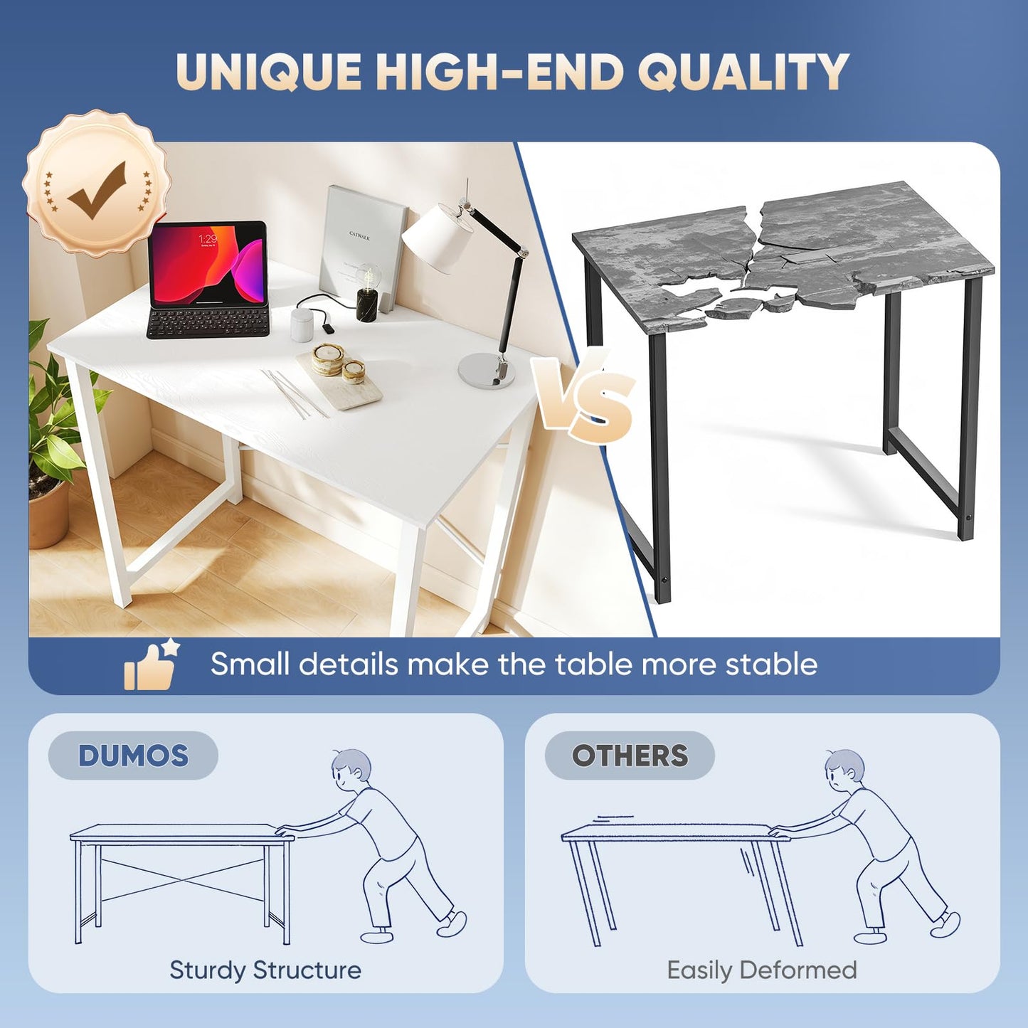 DUMOS 31 Inch Small Computer Desk for Home Office, Modern Study Writing Gaming Work Table Simple Style for Bedroom with X-Shaped ReInchforcement, White