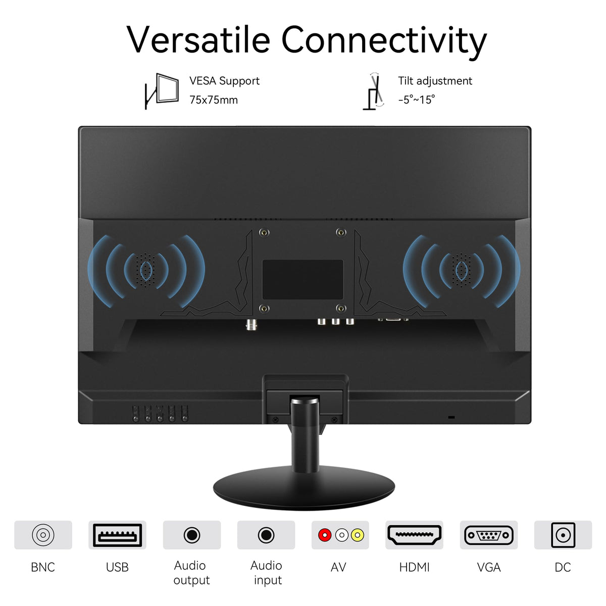 Thinlerain 21.5 inch Computer Monitor 1920x1080 PC Monitor with HDMI VGA AV BNC USB Ports, 60Hz, 5Ms, VESA, Display Build-in Speakers for Office Home