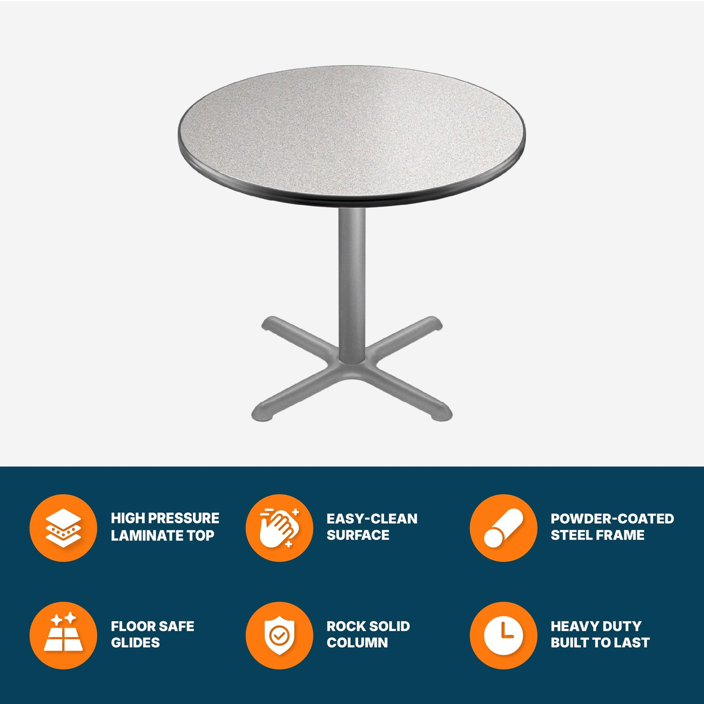 OEF Furnishings OEFCT13636XDGY Premium Commercial-Grade Restaurant and Breakroom Cafe Table (Round, 36 in Diameter, 30 in Dining Height, X-Base, Black Frame, Gray Nebula Laminate)