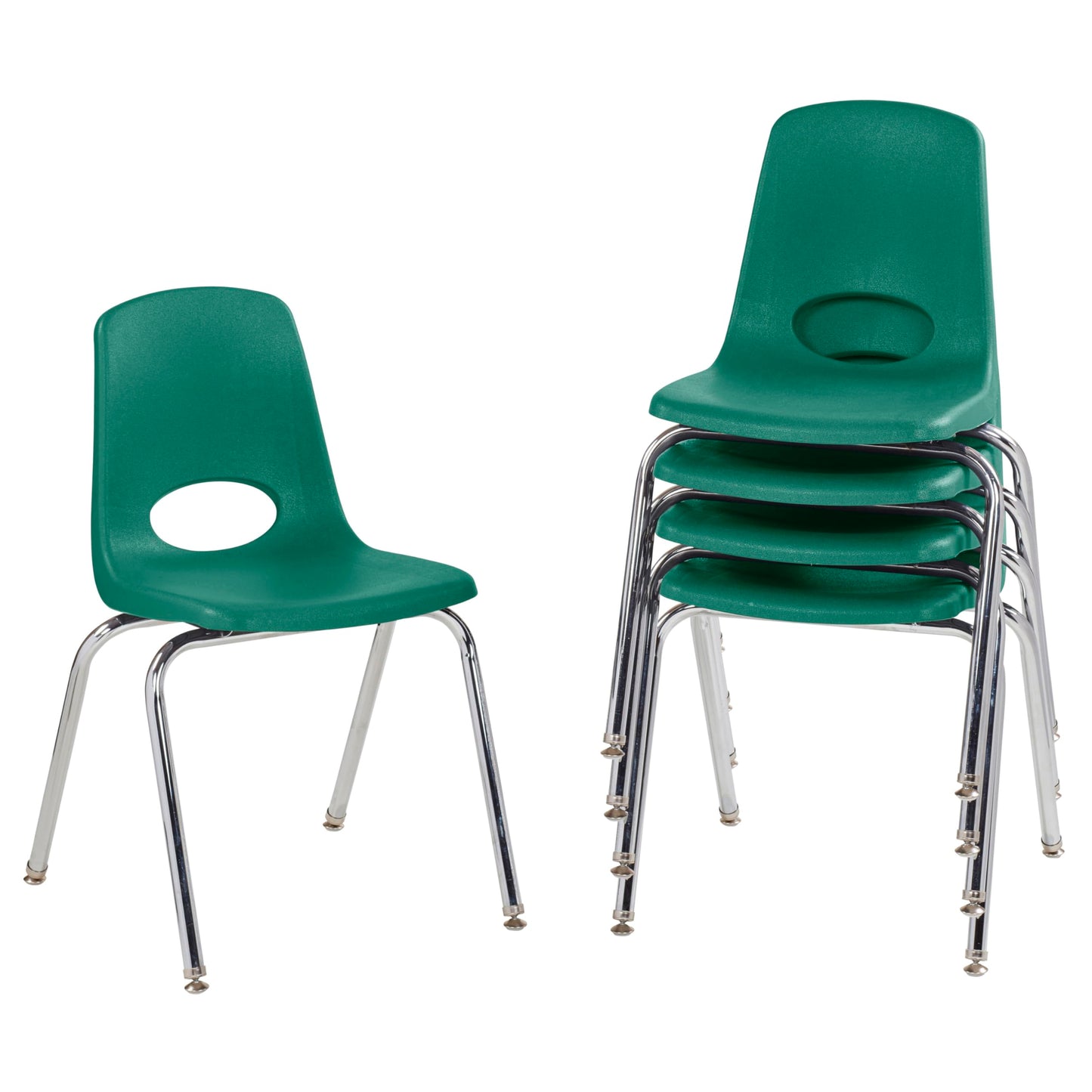 FDP 18" School Stack Chair, Stacking Student Seat with Chromed Steel Legs and Nylon Swivel Glides For In-Home Learning, Classroom or Office - Green (5-Pack), 10371-GN