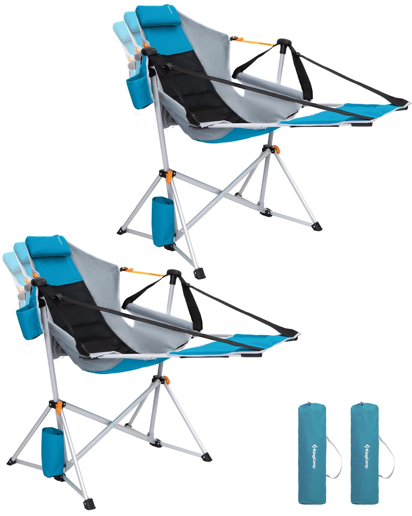 KingCamp 2 Pack Hammock Chairs with Footrest, Heavy Duty Swinging Rocking Camping Chairs for Adults 400lbs, Folding Portable Oversized Rocker with Cup Holder & Pillow for Outdoor Beach Lawn RV Sports