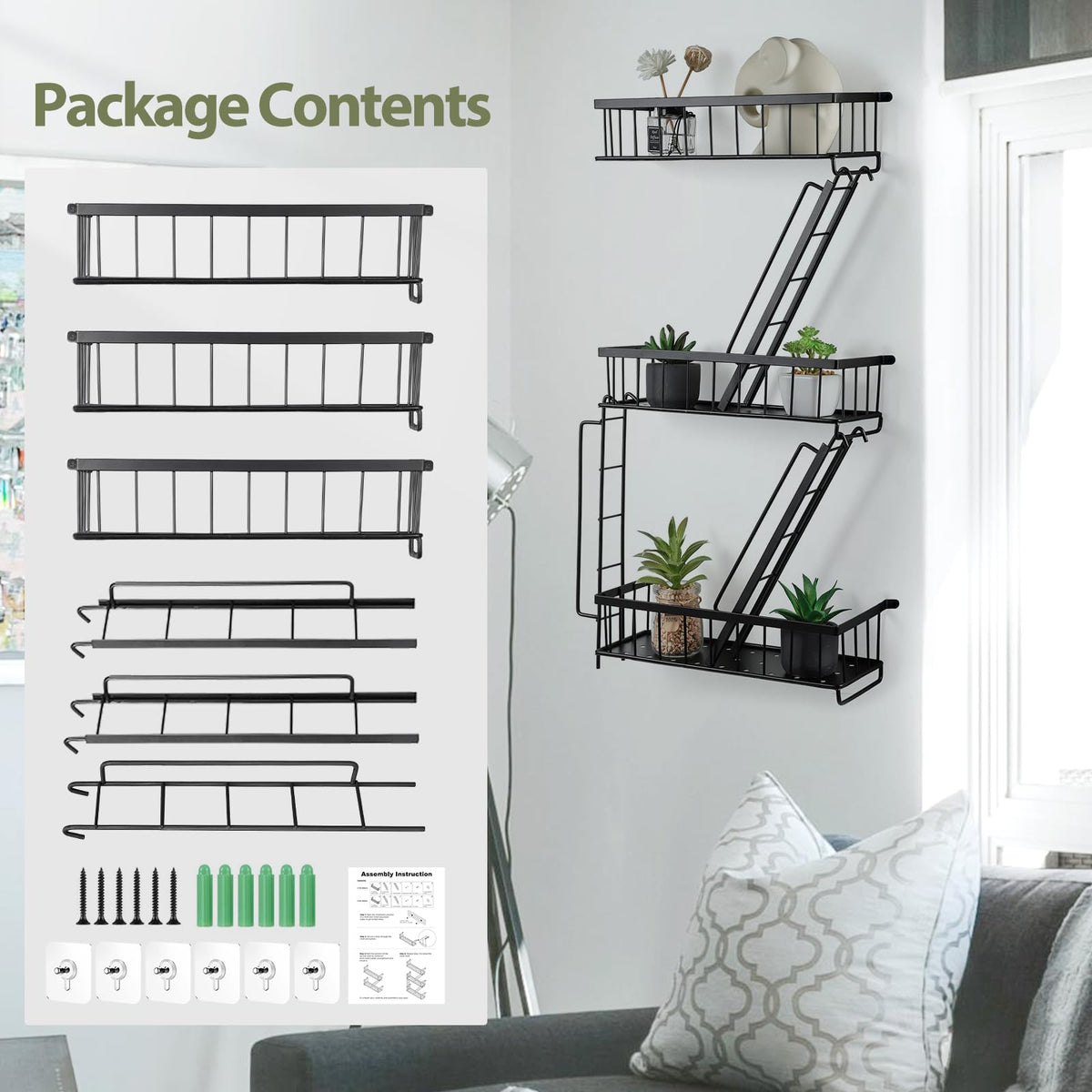 SweetSage Fire Escape Wall Shelf - New York Decorative Ladder Shelf, Wall Art Floating Shelf Black Metal Shelves for Bedroom, Home Office Storage and Display (3-Tier)