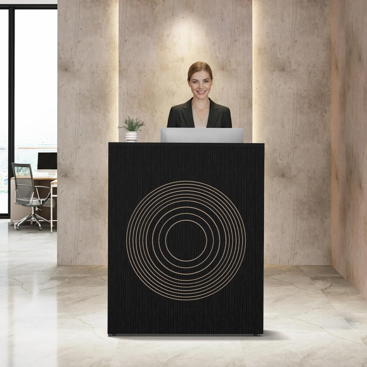 IGERI Small Black Reception Desk with Counter for Salon 31.5 Inch Front Modern Standing Receptionist Room Tables Checkout Counter for Office