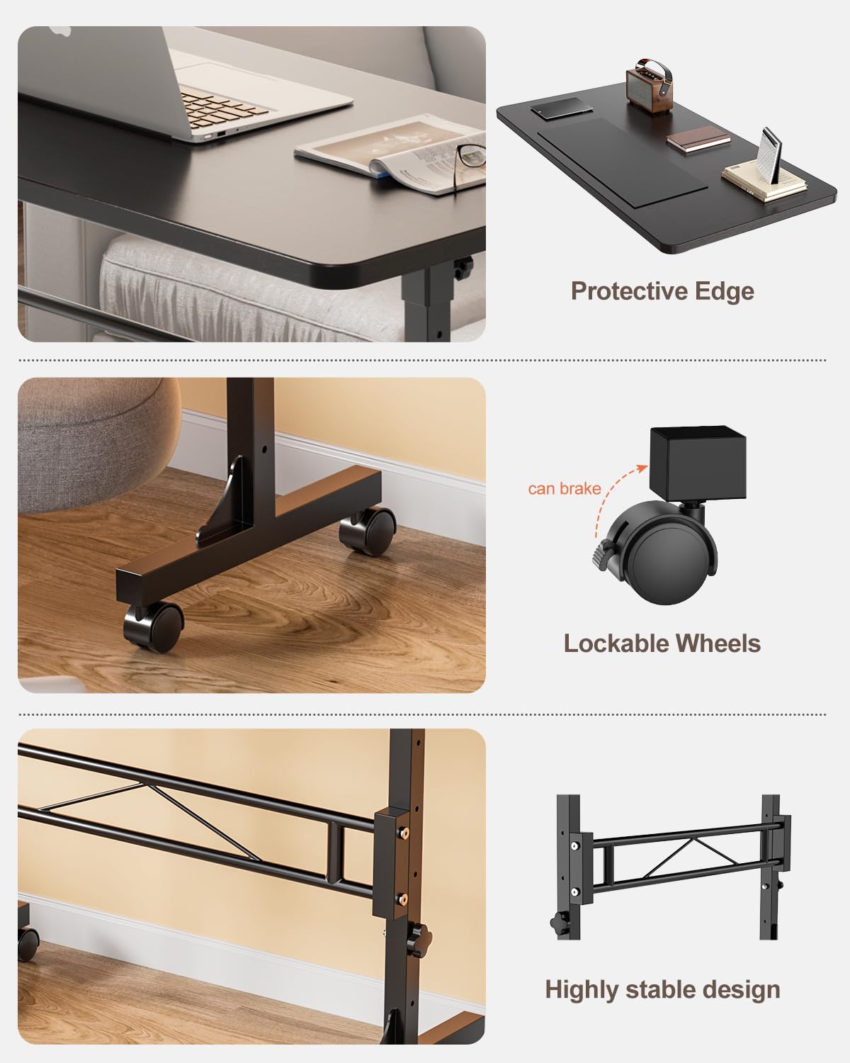 Amztabler Small Standing Desk Adjustable Height, Mobile Stand Up Desk with Wheels, 32 Inch Portable Rolling Desks Conference Room Tablesf for Walking Pad Treadmill Black