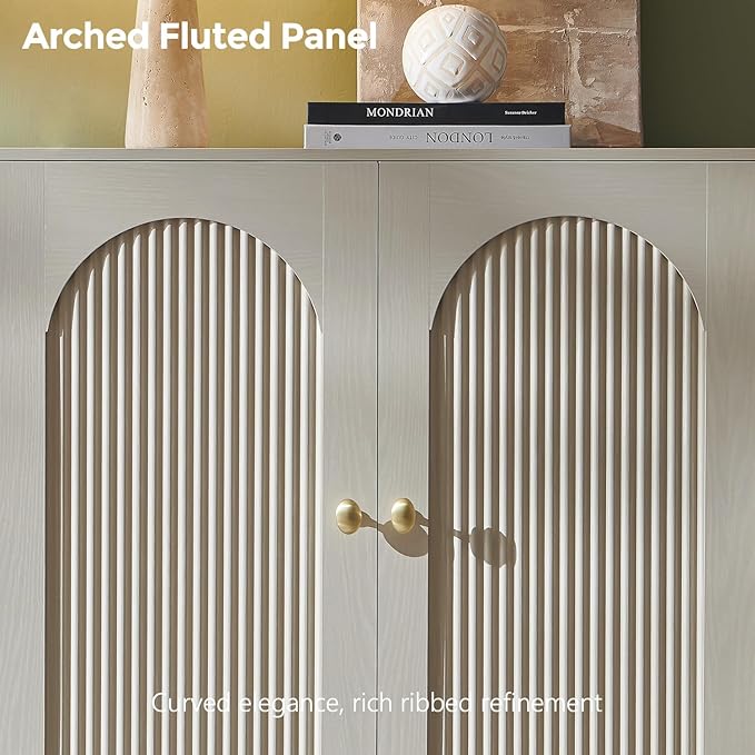 IFBUY Modern Sideboard Buffet Cabinet, 123.5" W Fluted Arched Buffet Cabinet