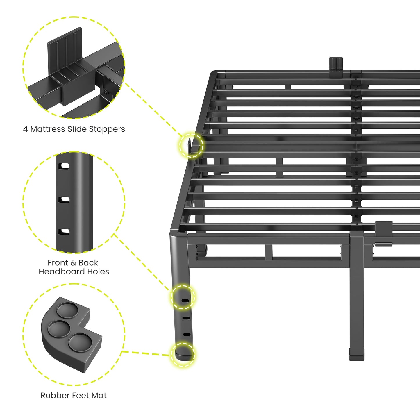 NKZ King Size Bed Frame 20 Inch, Metal Bed Frame & Box Spring 2 in 1 Platform with Round Corner Legs, 4000lbs Weight Capacity Reinforced Metal Frame, Headboard Hole, Noise-Free, Easy Assembly