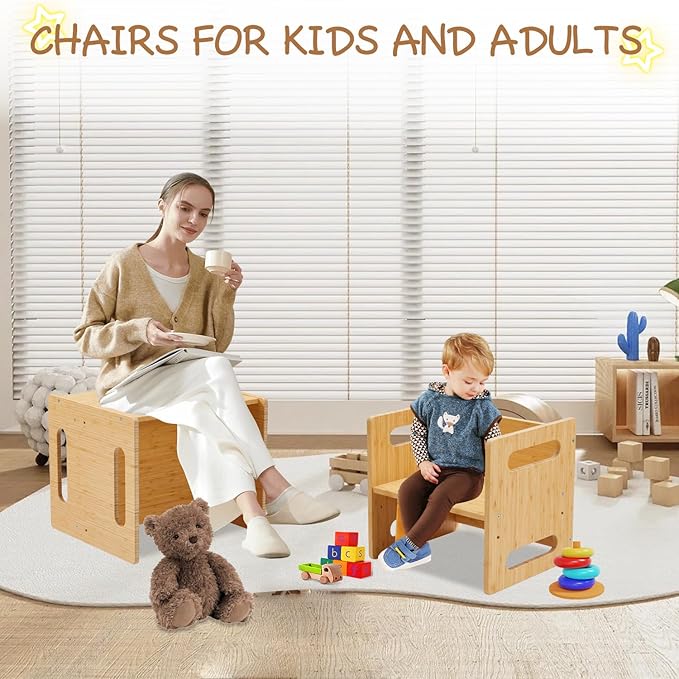 Montessori Table and Chair Set, Bamboo Wood Weaning Table and Chair Set
