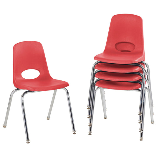 FDP 18" School Stack Chair, Stacking Student Seat with Chromed Steel Legs and Nylon Swivel Glides For In-Home Learning, Classroom or Office - Red (5-Pack), 10371-RD