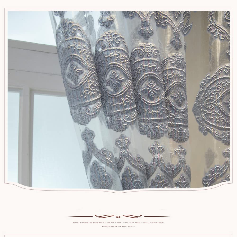 Amidoudou 1 Pair Luxury European Sheer Curtains Hollow Embroidered Tulle Curtains for Bedroom Living Room (Gray,54x96 Inch)