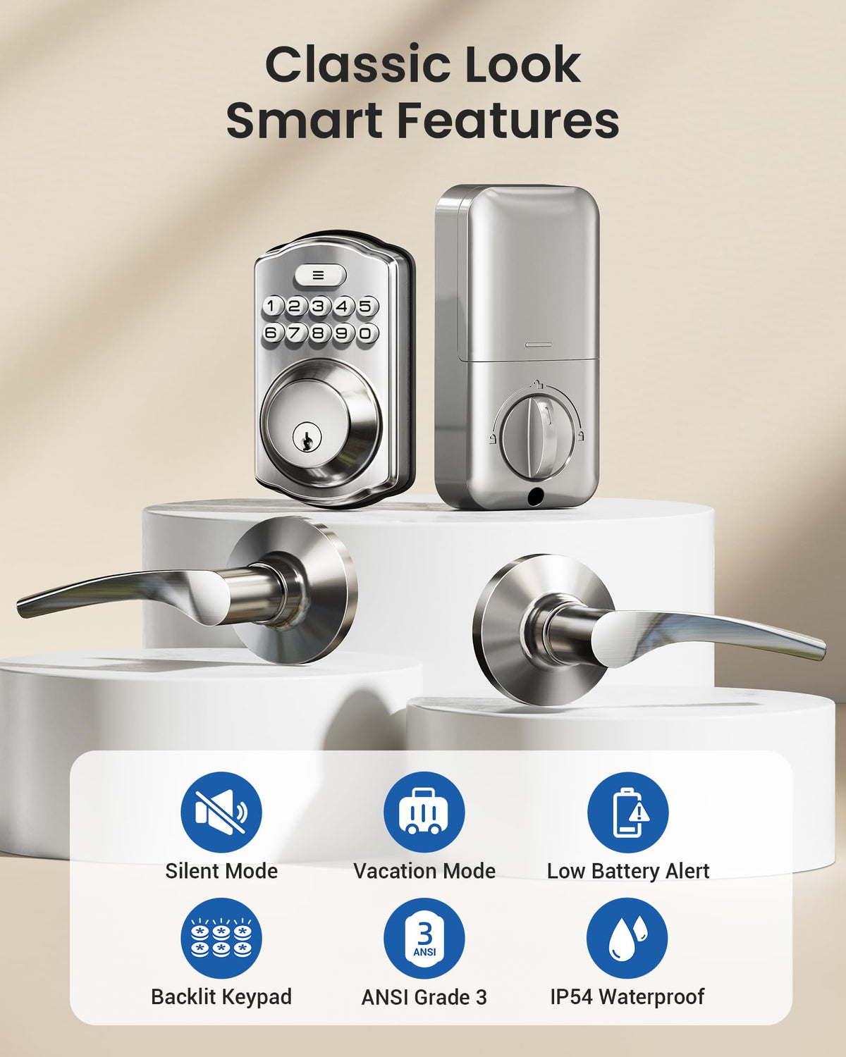 Veise Keyless Entry Door Lock with 2 Lever Handles - Electronic Keypad Deadbolt, Easy Installation Digital Smart Front Door Lock Set, Satin Nickel